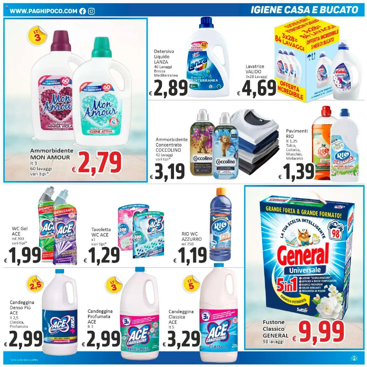 Volantino Paghi Poco del 06.08.2025 | Pagina: 23 | Prodotti: Ammorbidente, Candeggina, Lavatrice, Profumo