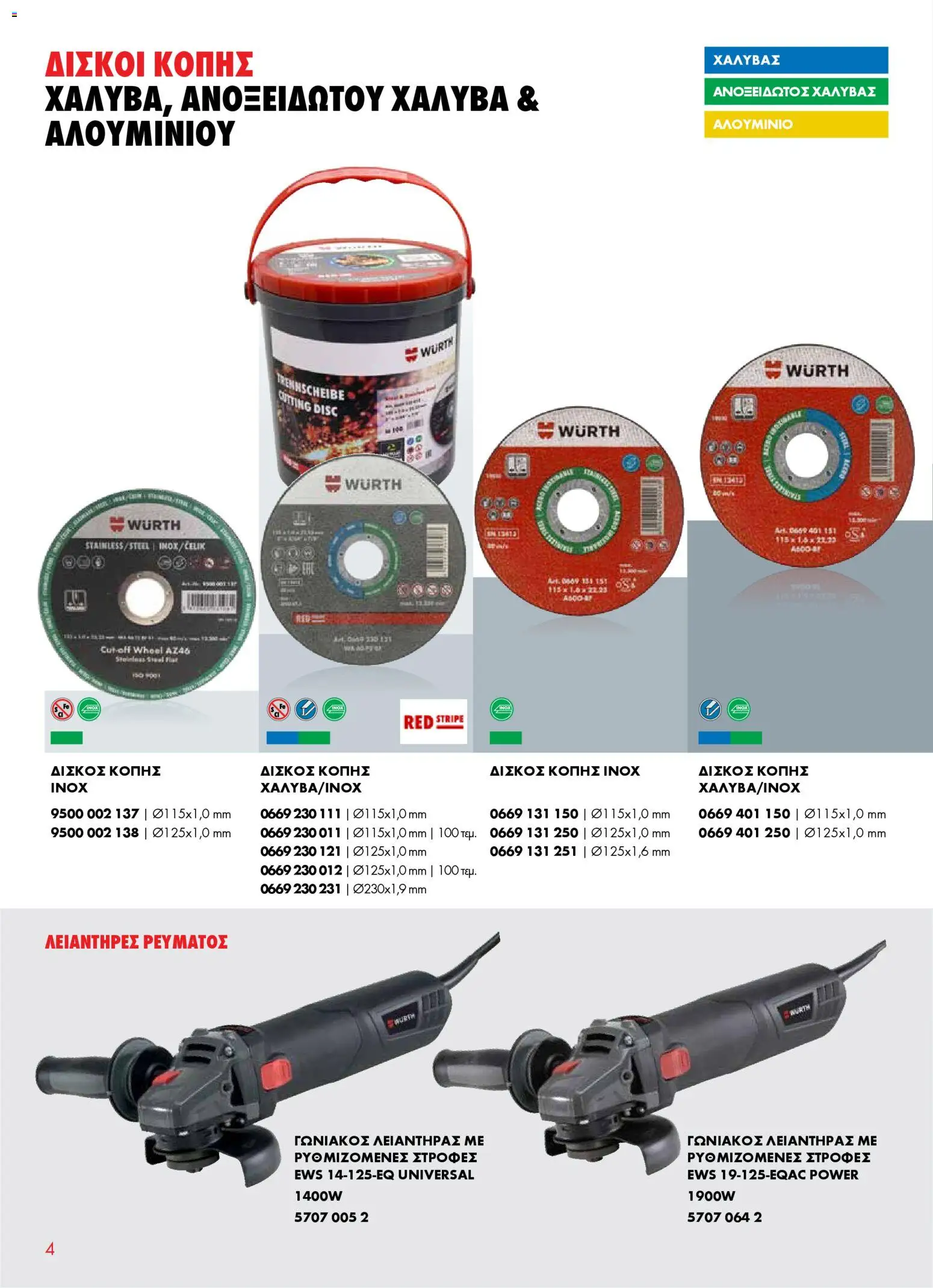 WURTH - Δίσκοι Κοπής & Λείανσης Μετάλλου – σε ισχύ από 01.01.2026 | Σελίδα: 4