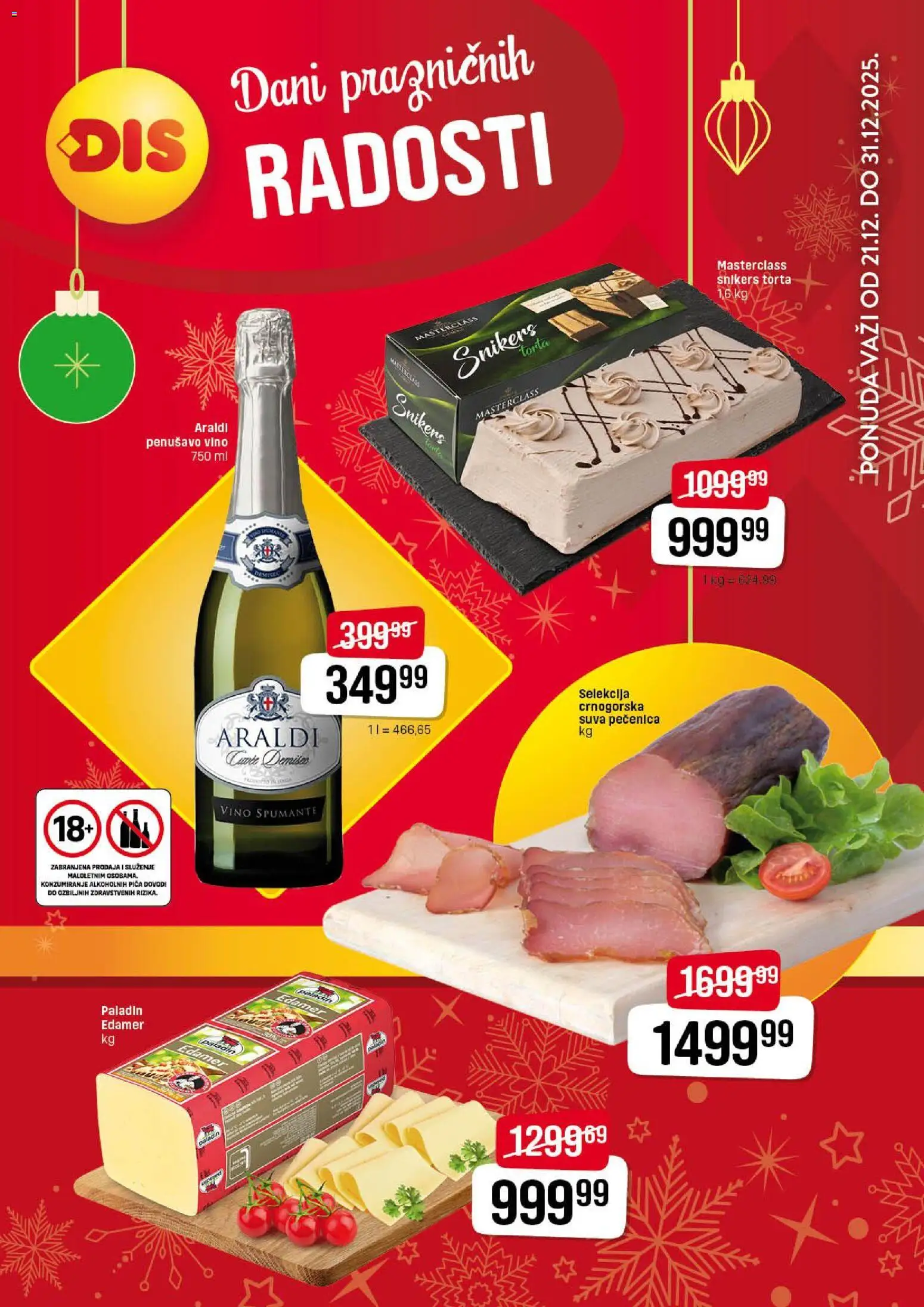 DIS katalog - važi od 21.12.2025 | Strana: 1 | Proizvode: Edamer, Pica, Pečenica, Torta