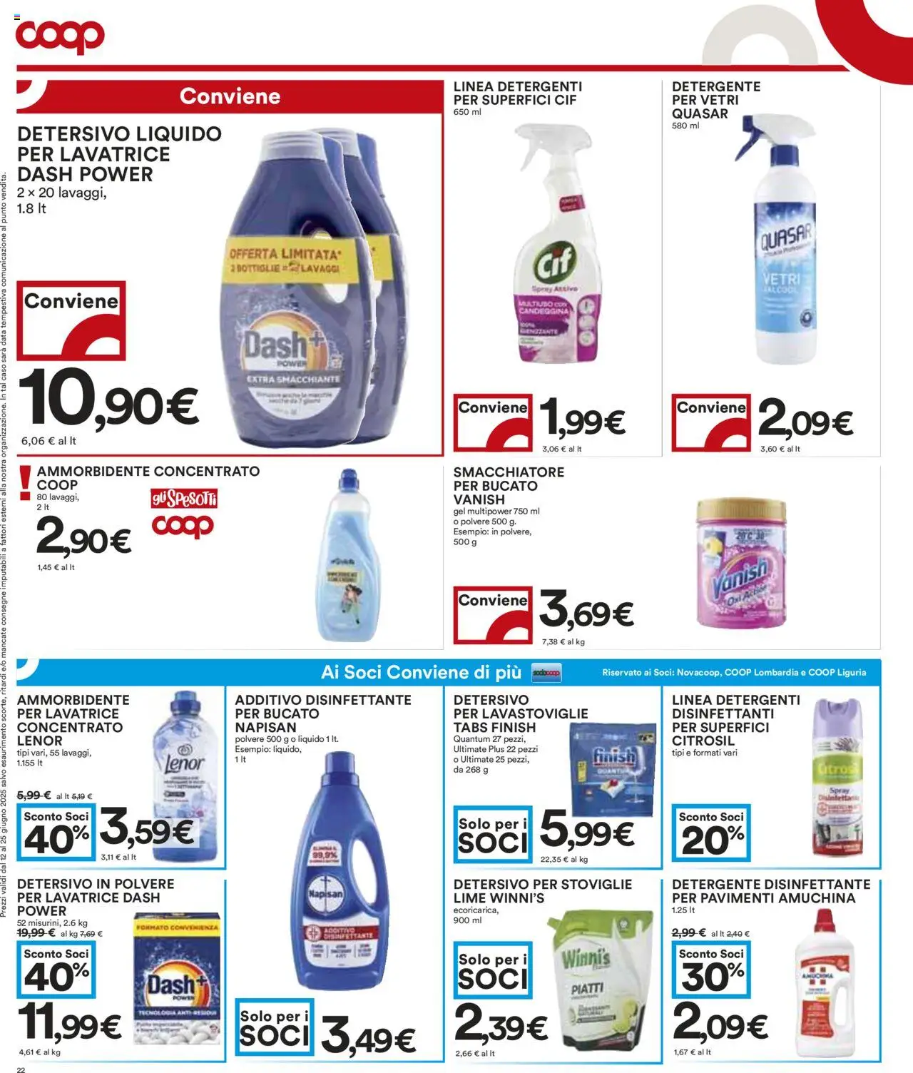 Volantino COOP del 12.06.2025 | Pagina: 22 | Prodotti: Spray disinfettante, Detersivo in polvere, Smacchiatore, Data