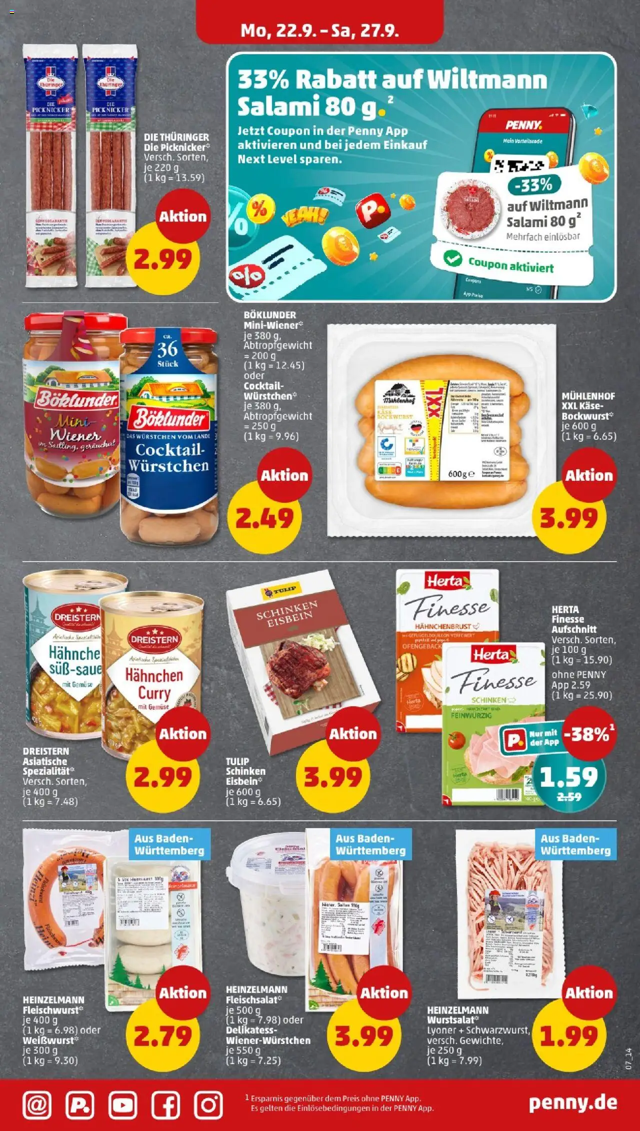 Penny - Baden-Württemberg – gültig ab 22.09.2025 | Seite: 9 | Produkte: Bockwurst, Hahnchen, Wurst, Schinken