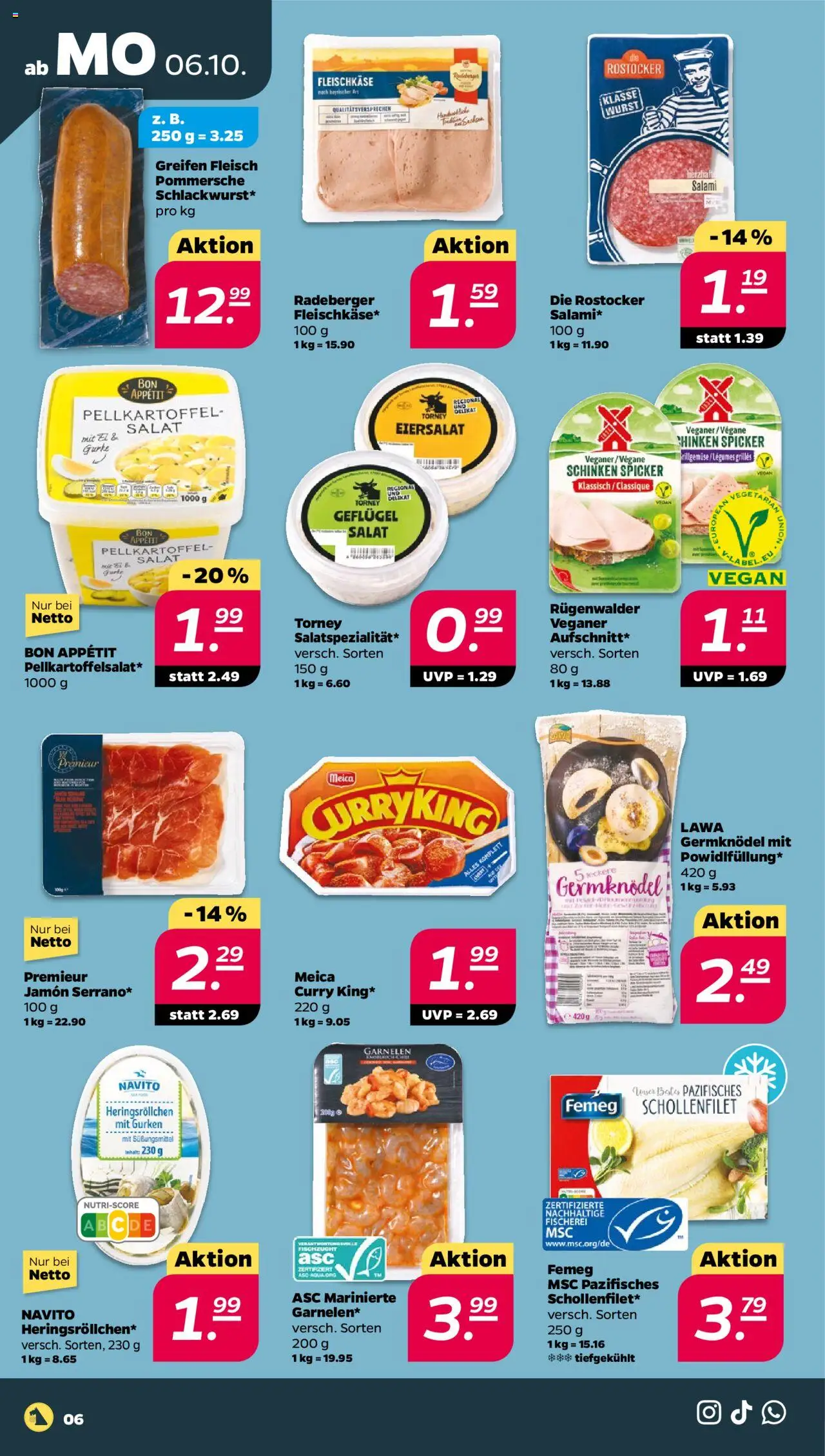 Netto Prospekt 	 – gültig ab 06.10.2025 | Seite: 6 | Produkte: Garnelen, Schinken, Fleisch, Gurken
