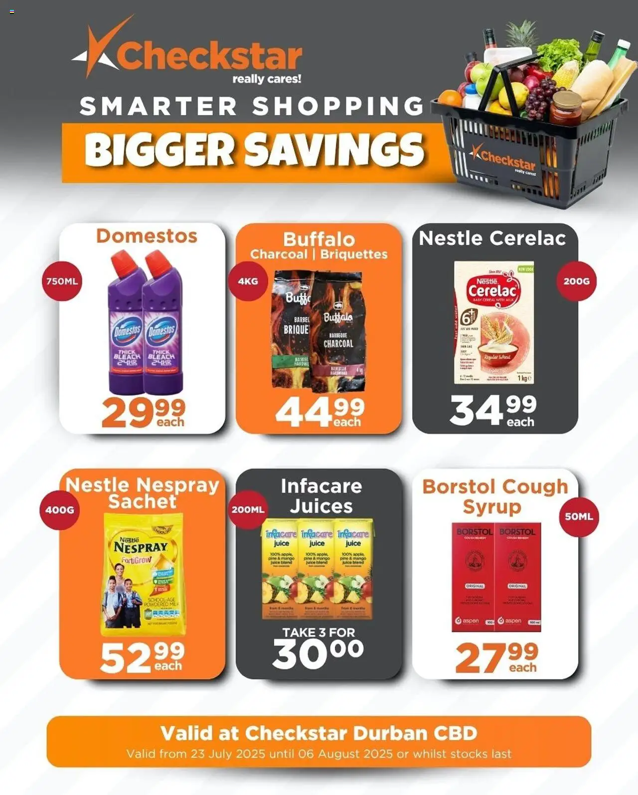 Check Star Durban CBD Specials │ valid from 23.07.2025 | Page: 1 | Products: Bleach, Milk, Juice, Mango