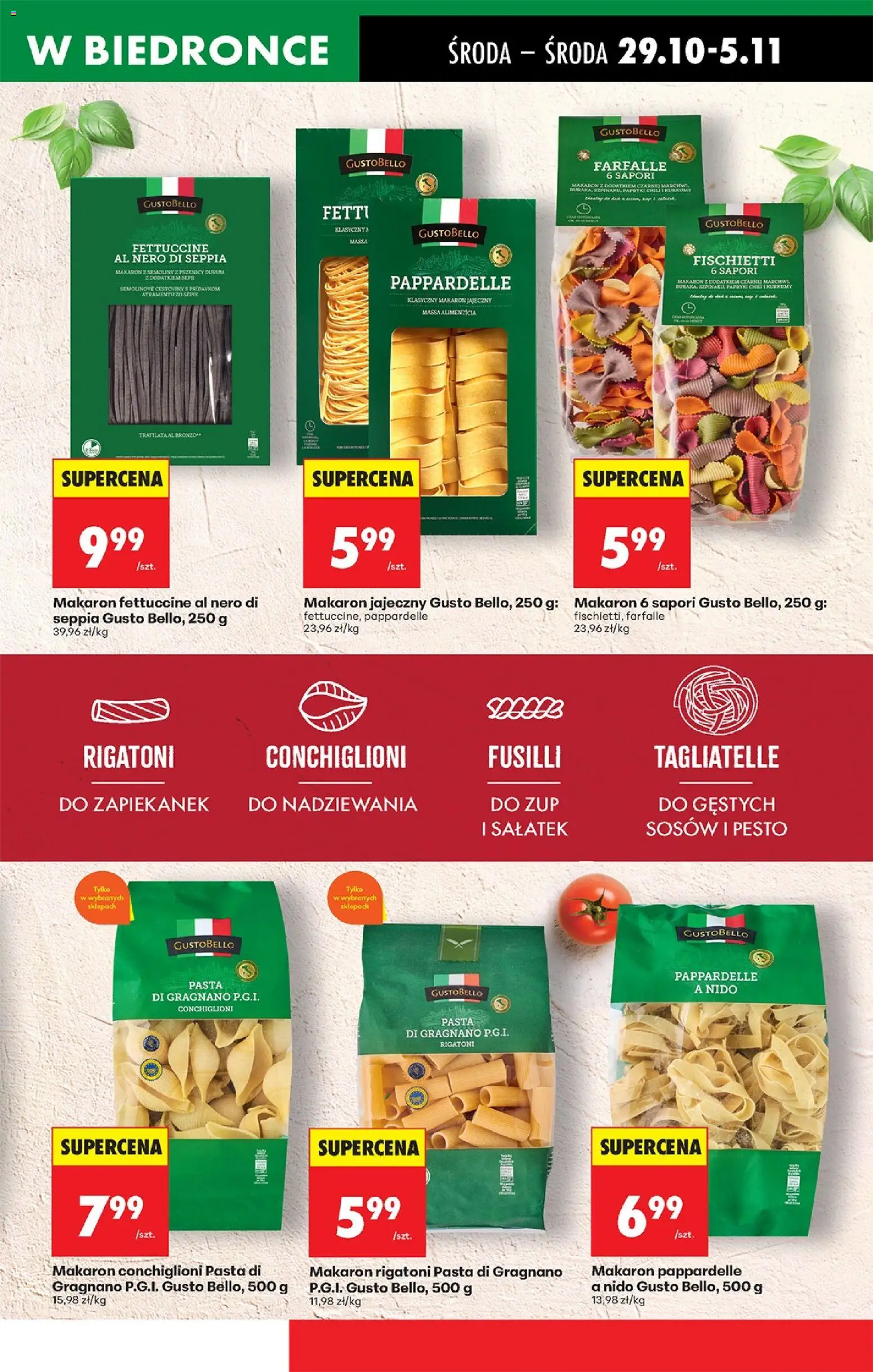 Biedronka gazetka - Oferta w tym tygodniu od 29.10.2025 | Strona: 45 | Produkty: Makaron pappardelle, Pesto, Tagliatelle, Makaron