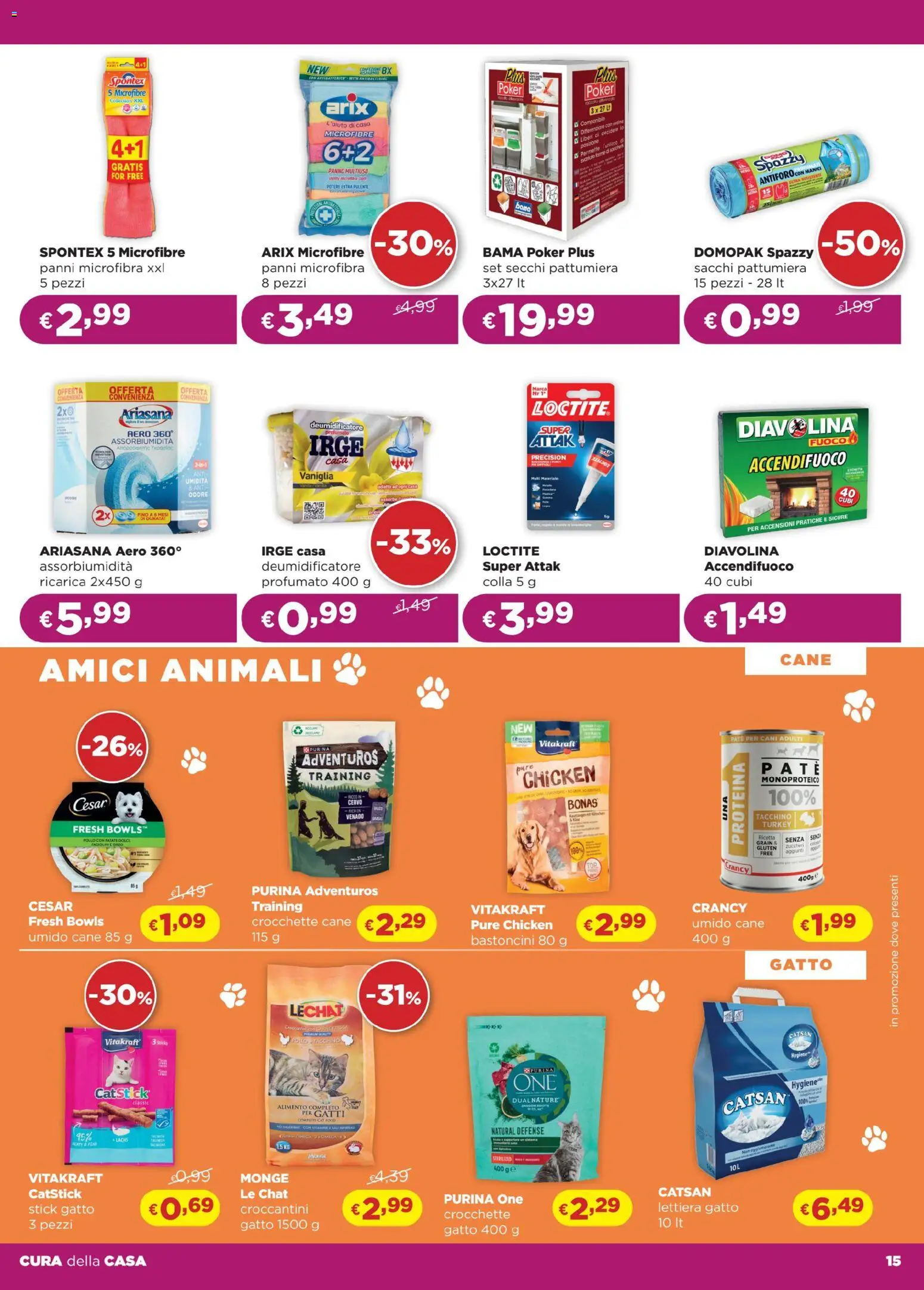 Volantino La Saponeria del 18.03.2026 | Pagina: 15 | Prodotti: Pollo, Tacchino, Crocchette cane, Pattumiera