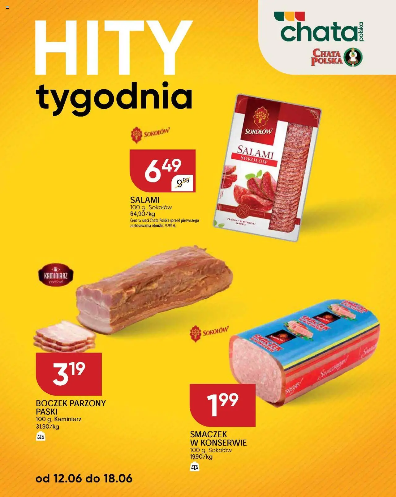 Chata Polska Gazetka od 17.06.2025 | Strona: 21 | Produkty: Boczek, Boczek parzony, Salami
