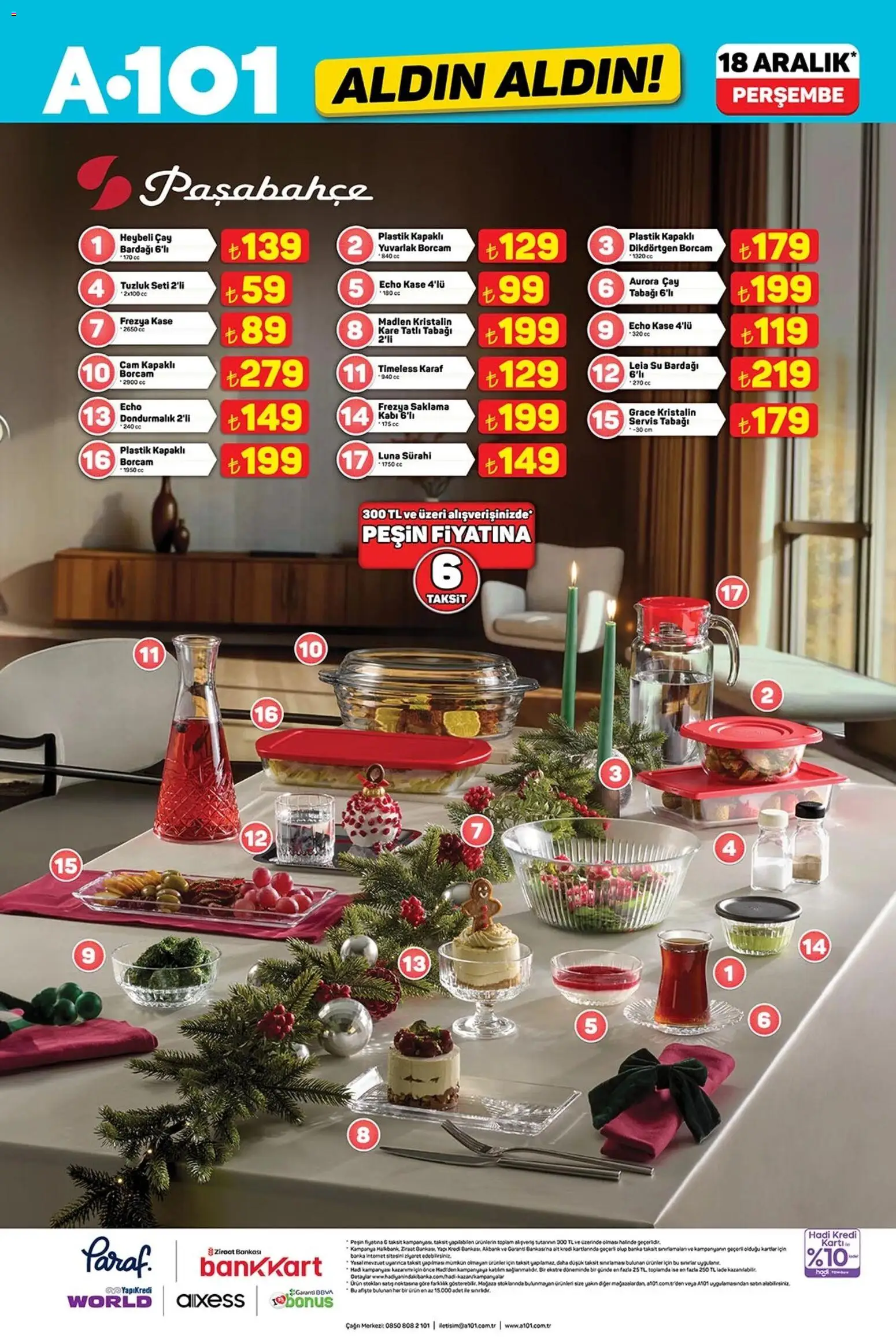 A101 Katalog Aldın Aldın - 18.12.2025 tarihinden itibaren geçerlidir | Sayfa: 15 | Ürünler: Kaşe, Çay, Su, Su bardağı