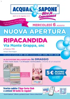Anteprima del volantino Acqua e Sapone Nuova Apertura - Ripacandida catalogo valido a partire dal 06.08.2025