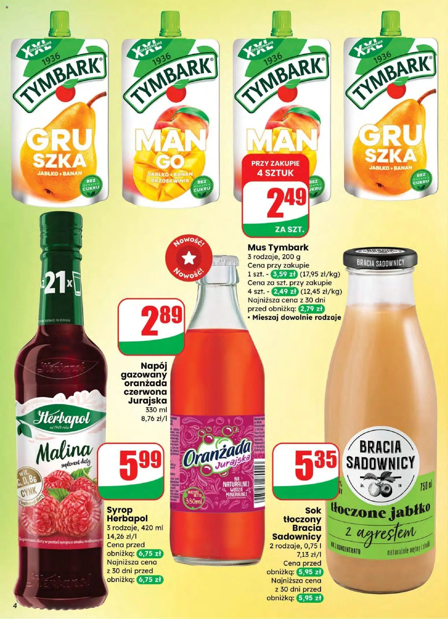 Dino gazetka od 04.03.2026 | Strona: 4 | Produkty: Mango, Brzoskwinia, Malina, Banan