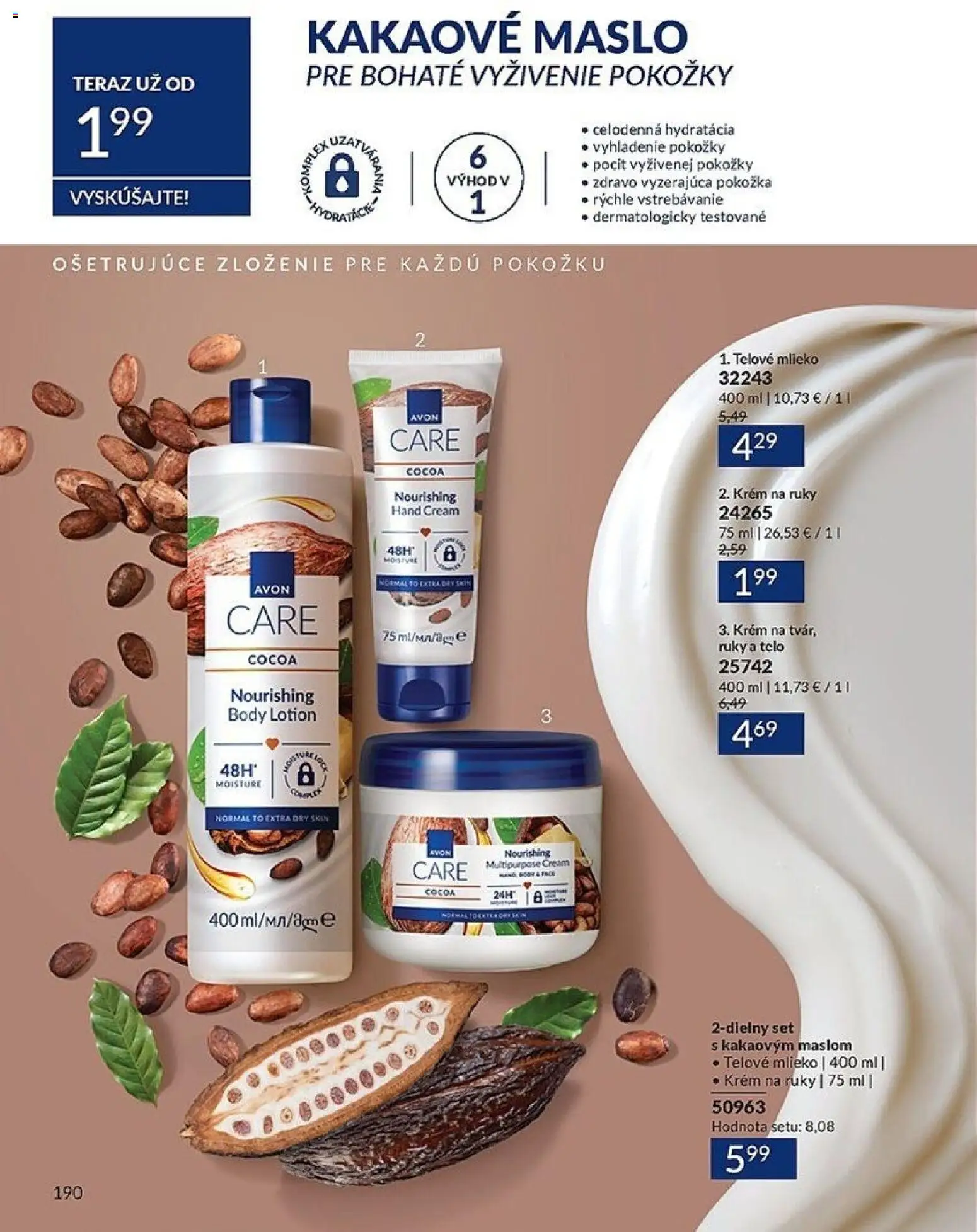 Nové Avon akcie – leták je platný od 01.01.2026 | Strana: 190 | Produkty: Maslo, Telové mlieko, Krém na ruky, Krém