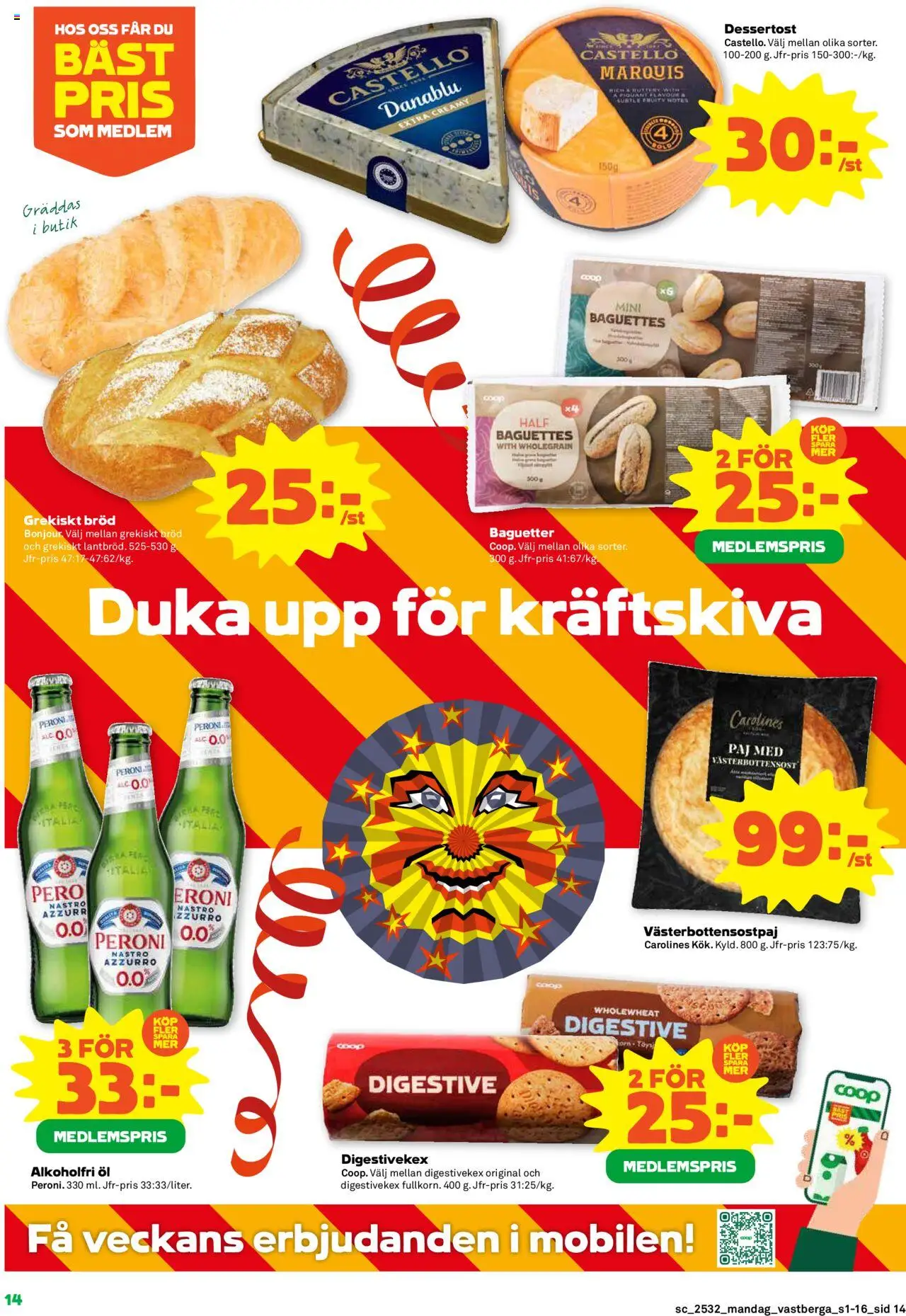 Stora Coop reklamblad aktuell från 04.08.2025 | Sida: 14 | Produkter: Digestive, Paj, Bröd, Öl