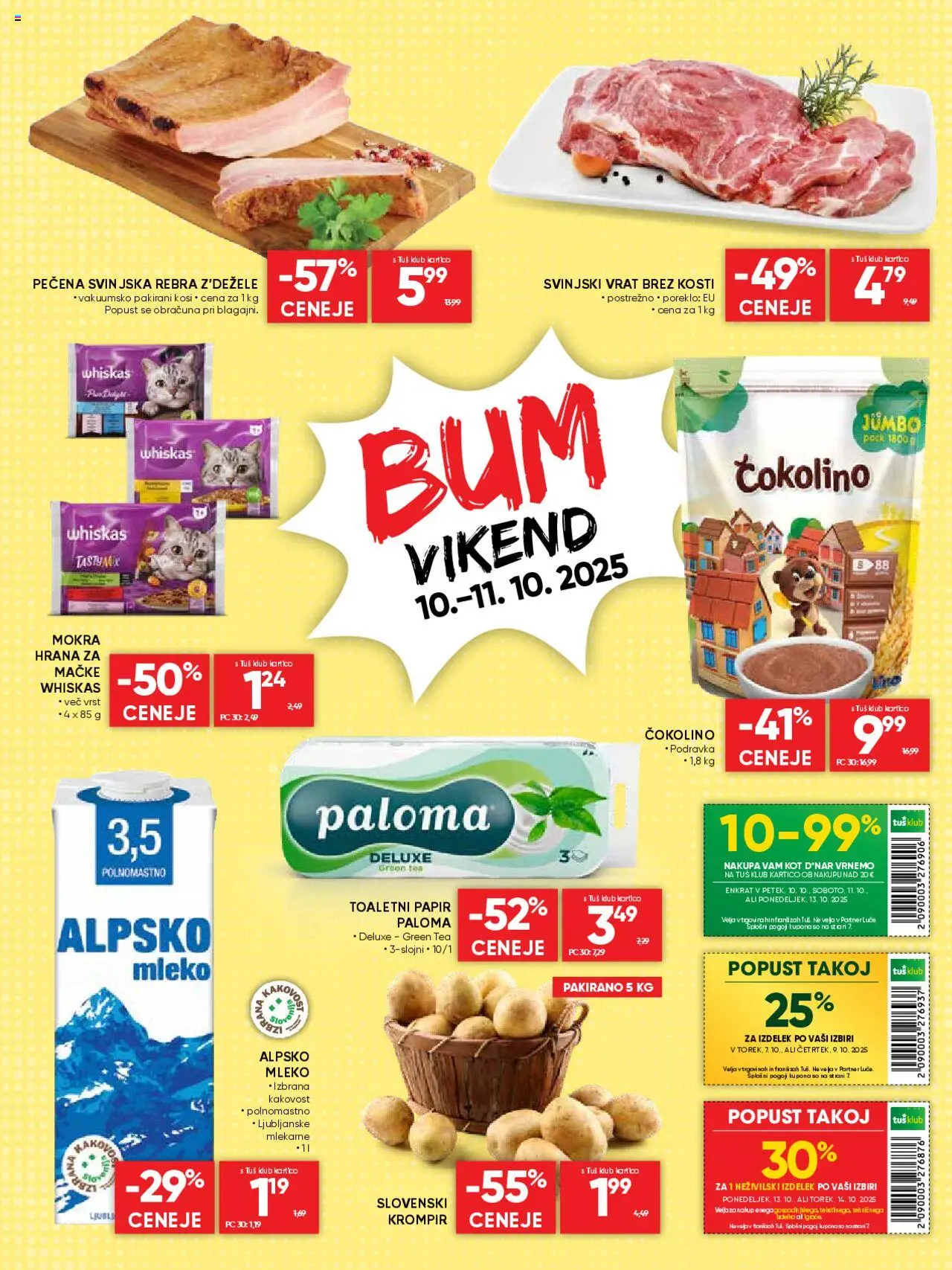 Novi Tuš katalog ponudbe – veljaven od 08.10.2025 | Stran: 8 | Izdelki: Hrana za mačke, Čokolino, Mleko, Krompir