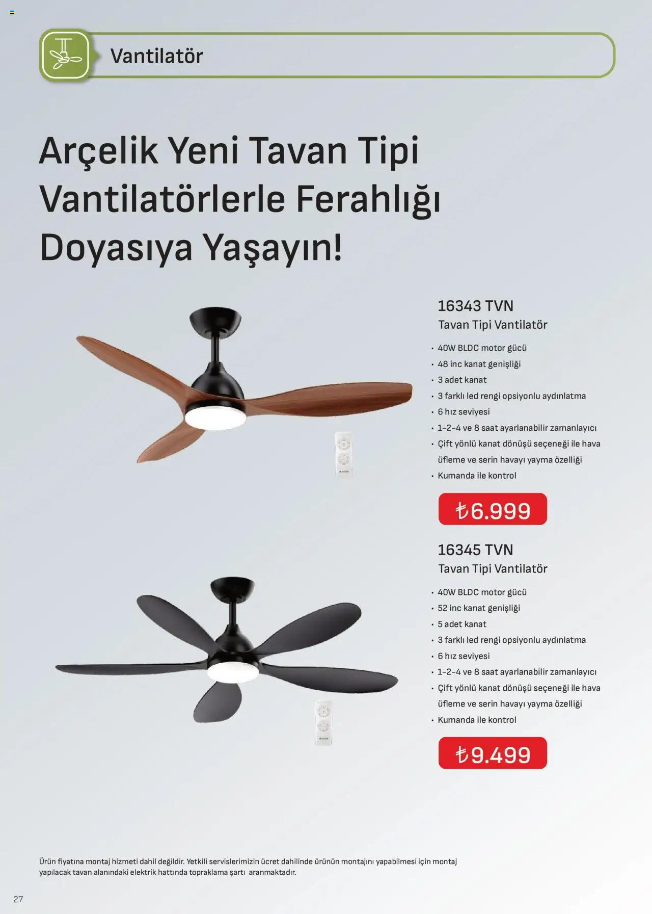 Arçelik İklimlendirme Kataloğu - 01.10.2025 tarihinden itibaren geçerlidir | Sayfa: 27 | Ürünler: Saat, Vantilatör