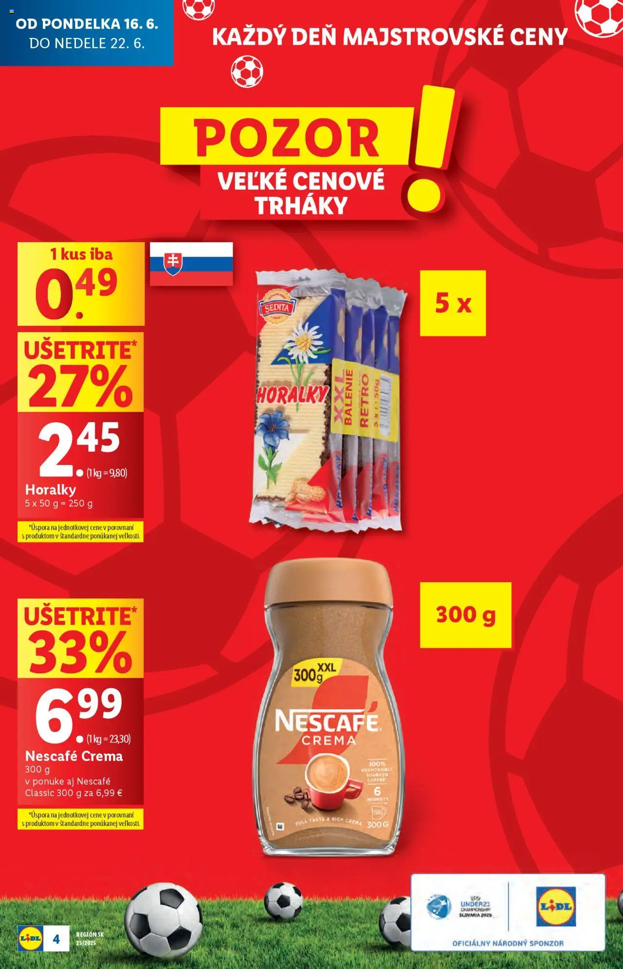 Lidl leták │ platný od 16.06.2025 | Strana: 4 | Produkty: Nescafé Crema, Horálky