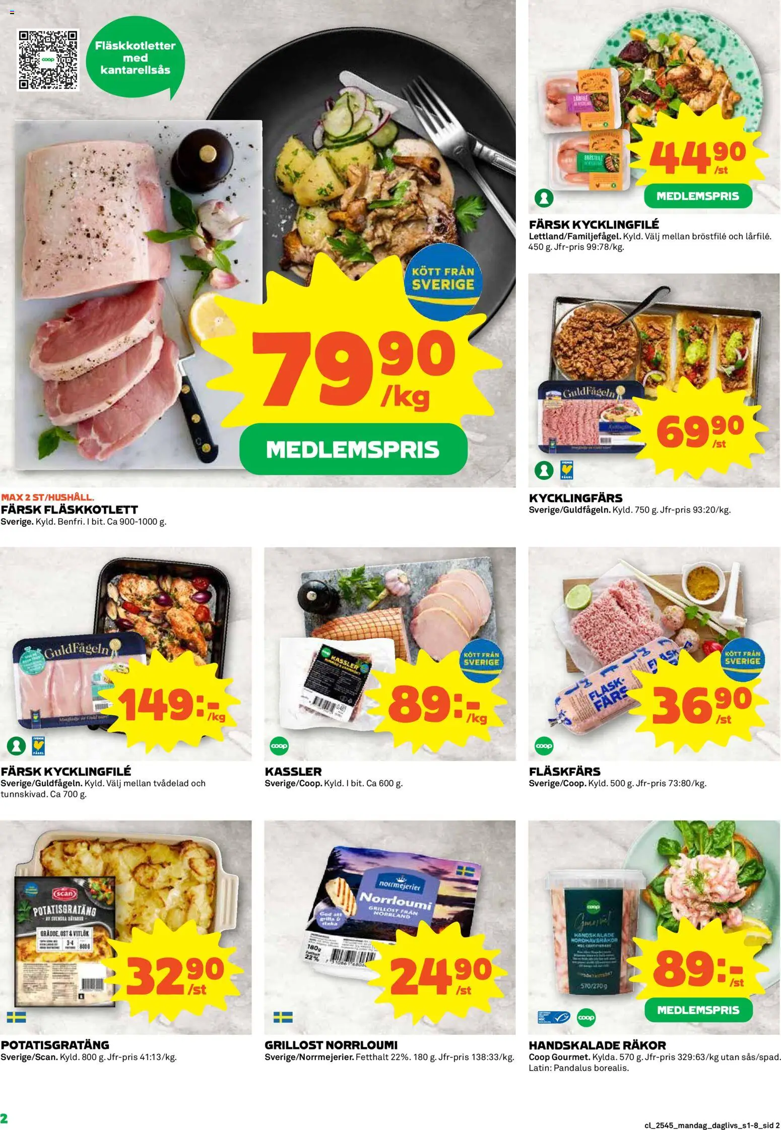 Coop Daglivs reklamblad aktuell från 03.11.2025 | Sida: 2 | Produkter: Kassler, Grillost, Potatisgratäng, Fläsk