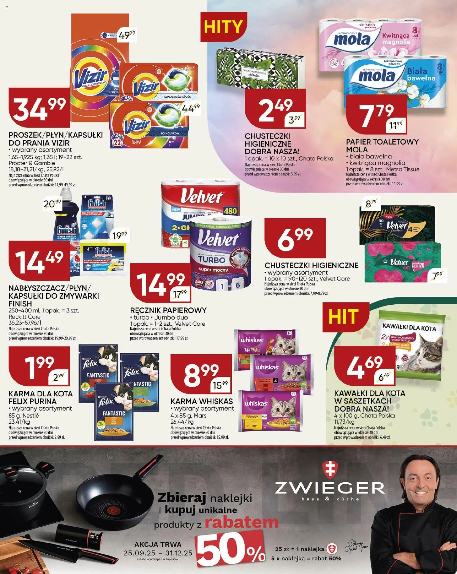 Chata Polska Gazetka od 23.10.2025 | Strona: 23 | Produkty: Chusteczki higieniczne, Finish, Ręcznik papierowy, Kapsułki do zmywarki