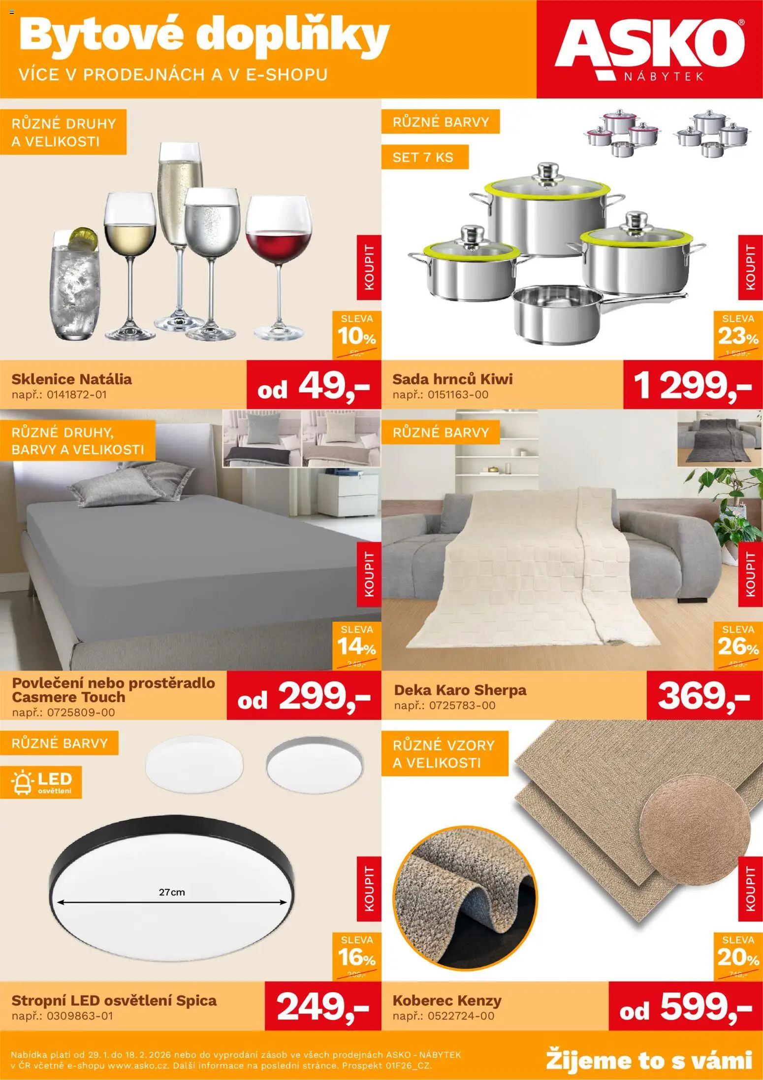 ASKO nábytek leták - Bytové doplňky za skvělé ceny od 29.01.2026 | Strana: 1 | Produkty: Sada hrnců, Povlečení, Prostěradlo, Sklenice