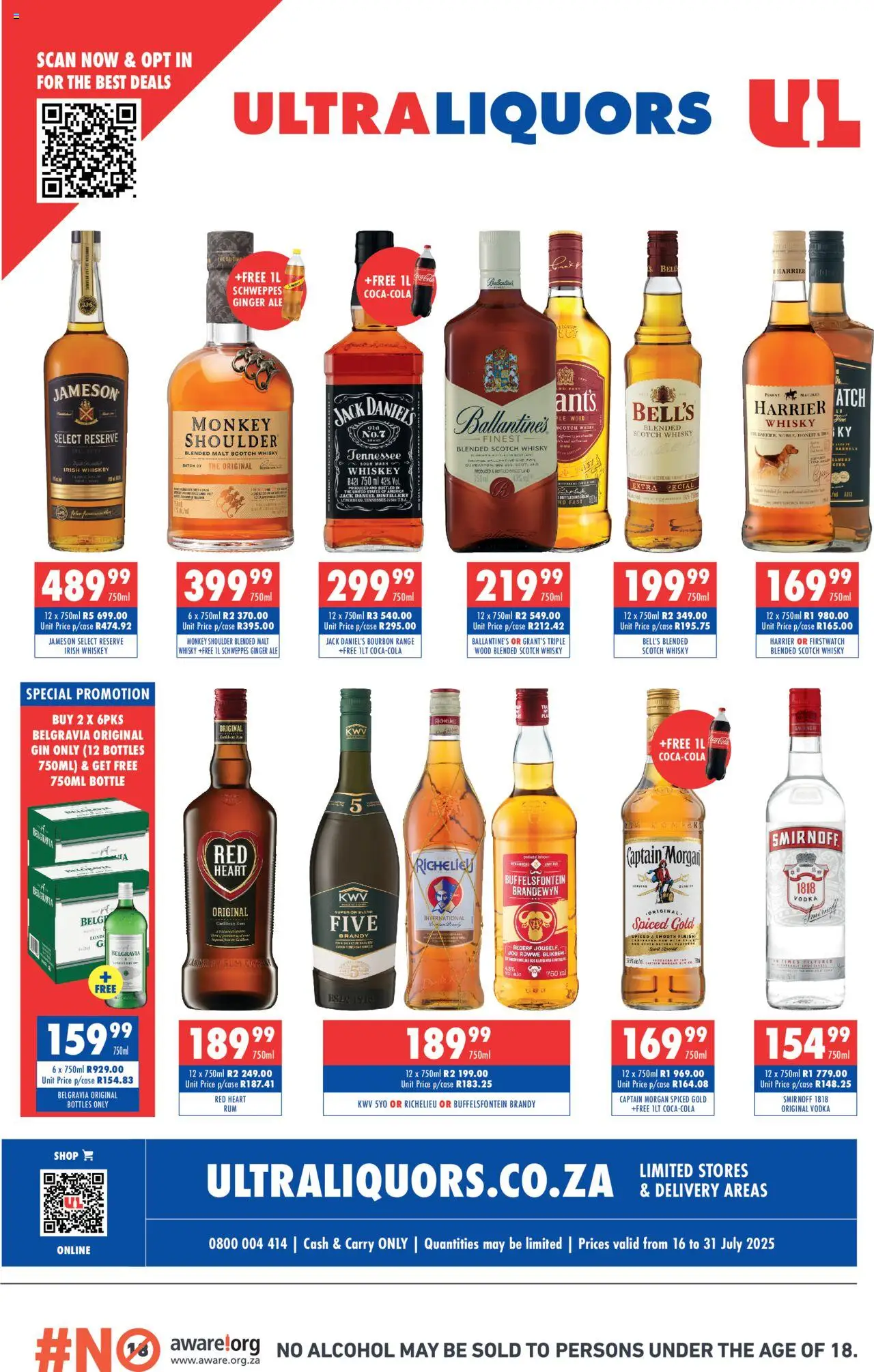 Ultra Liquors Specials │ valid from 16.07.2025 | Page: 1 | Products: Brandy, Bourbon, Vodka, Whiskey