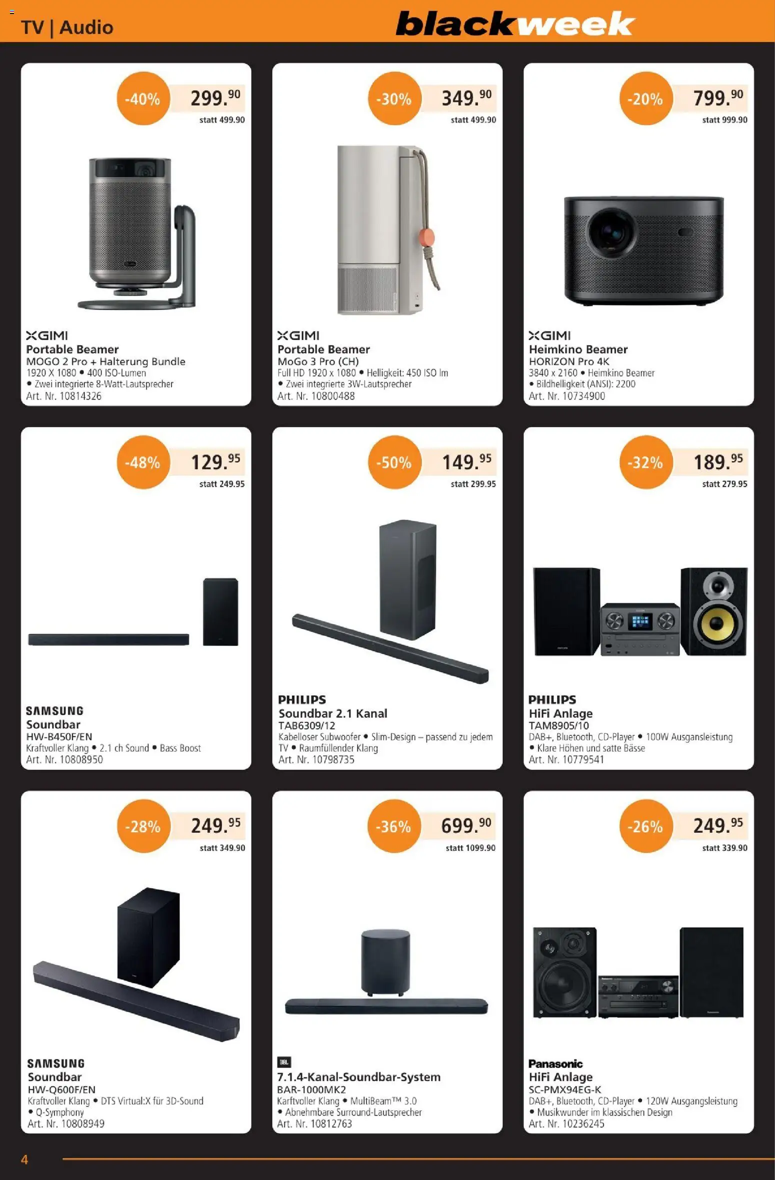Fust - Black Friday – gültig ab 25.11.2025 | Seite: 4 | Produkte: Soundbar, Beamer, Hifi, Philips