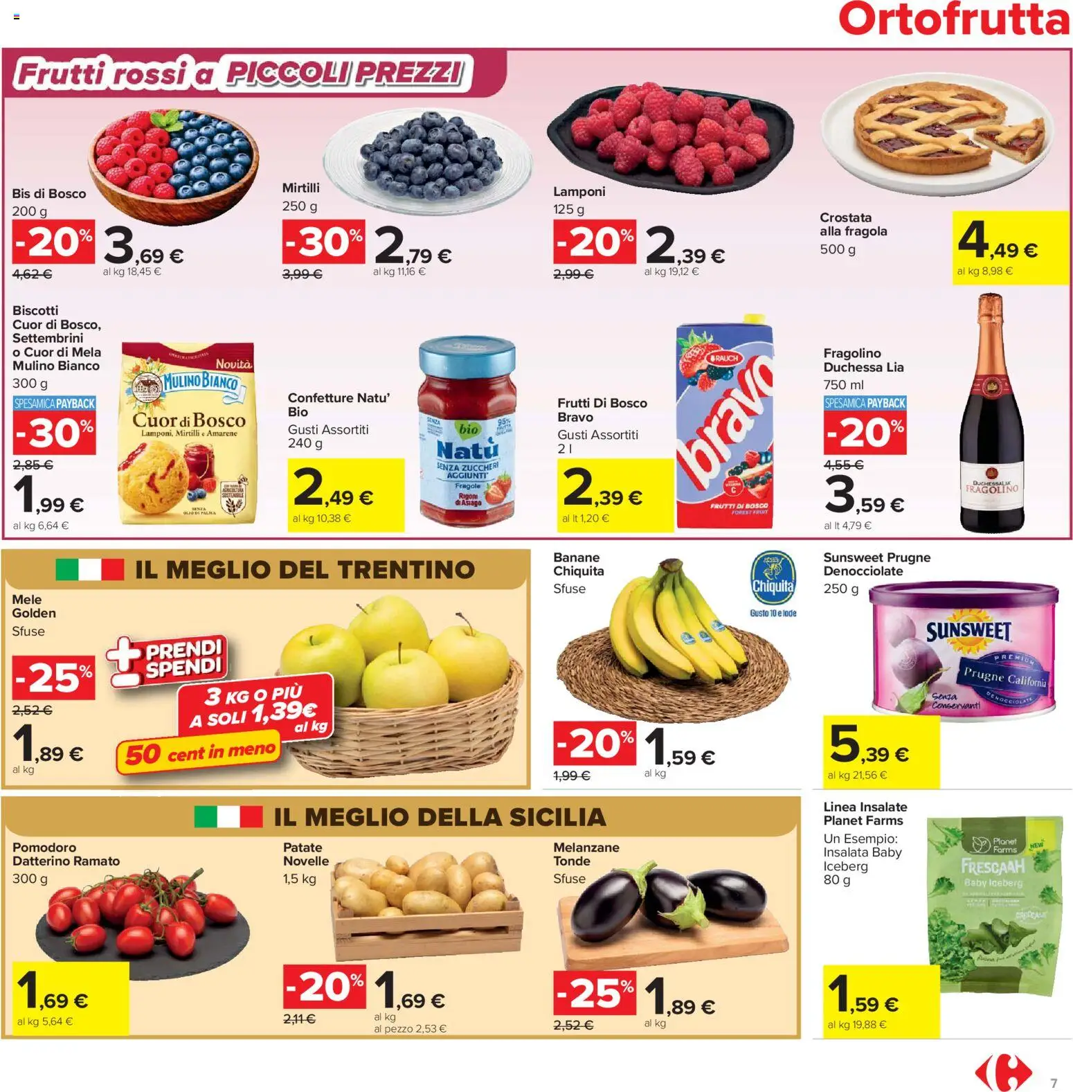 Volantino Carrefour del 07.04.2026 | Pagina: 7 | Prodotti: Mele, Banane, Lamponi, Biscotti