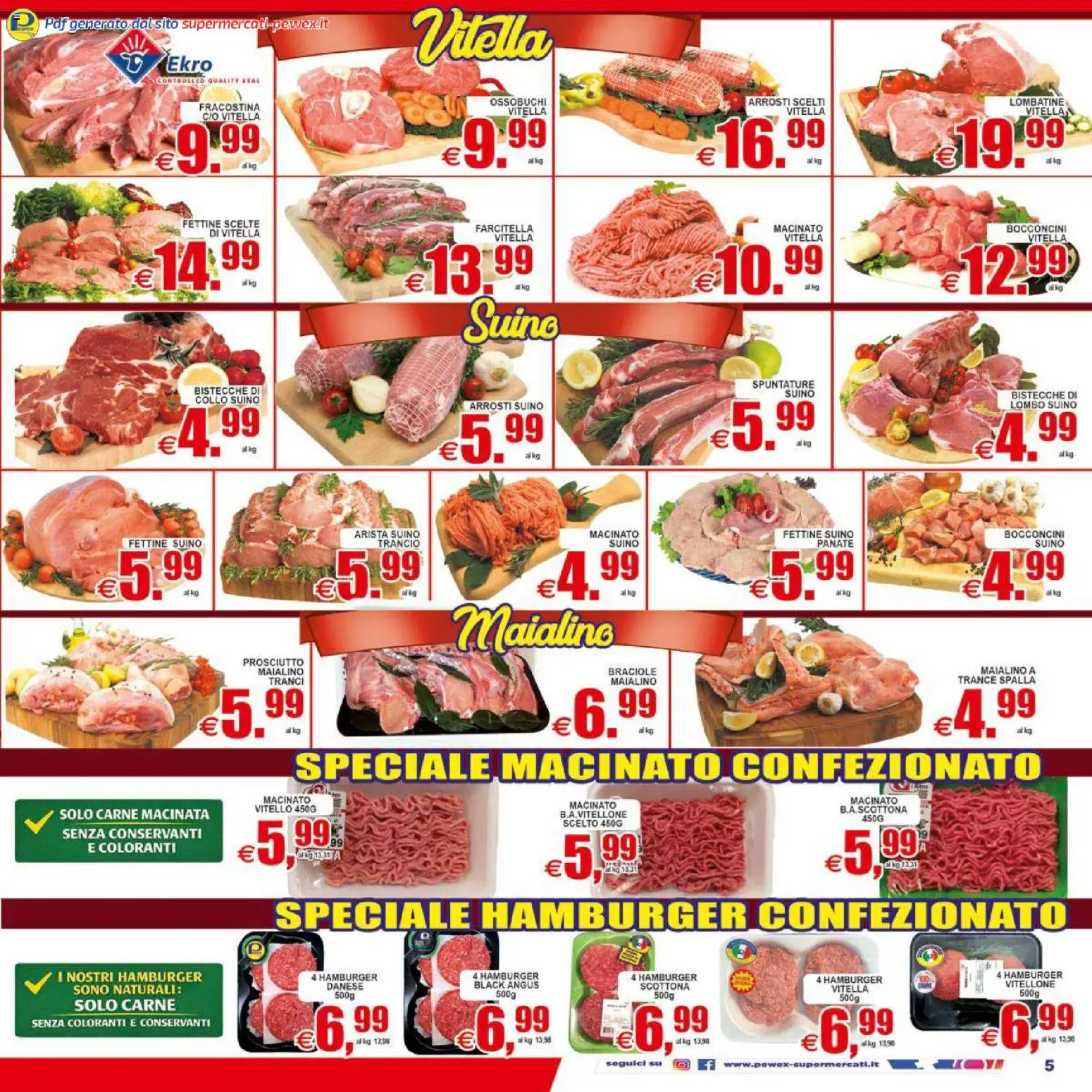 Volantino Pewex del 17.04.2026 | Pagina: 5 | Prodotti: Suino, Prosciutto, Vitello, Hamburger