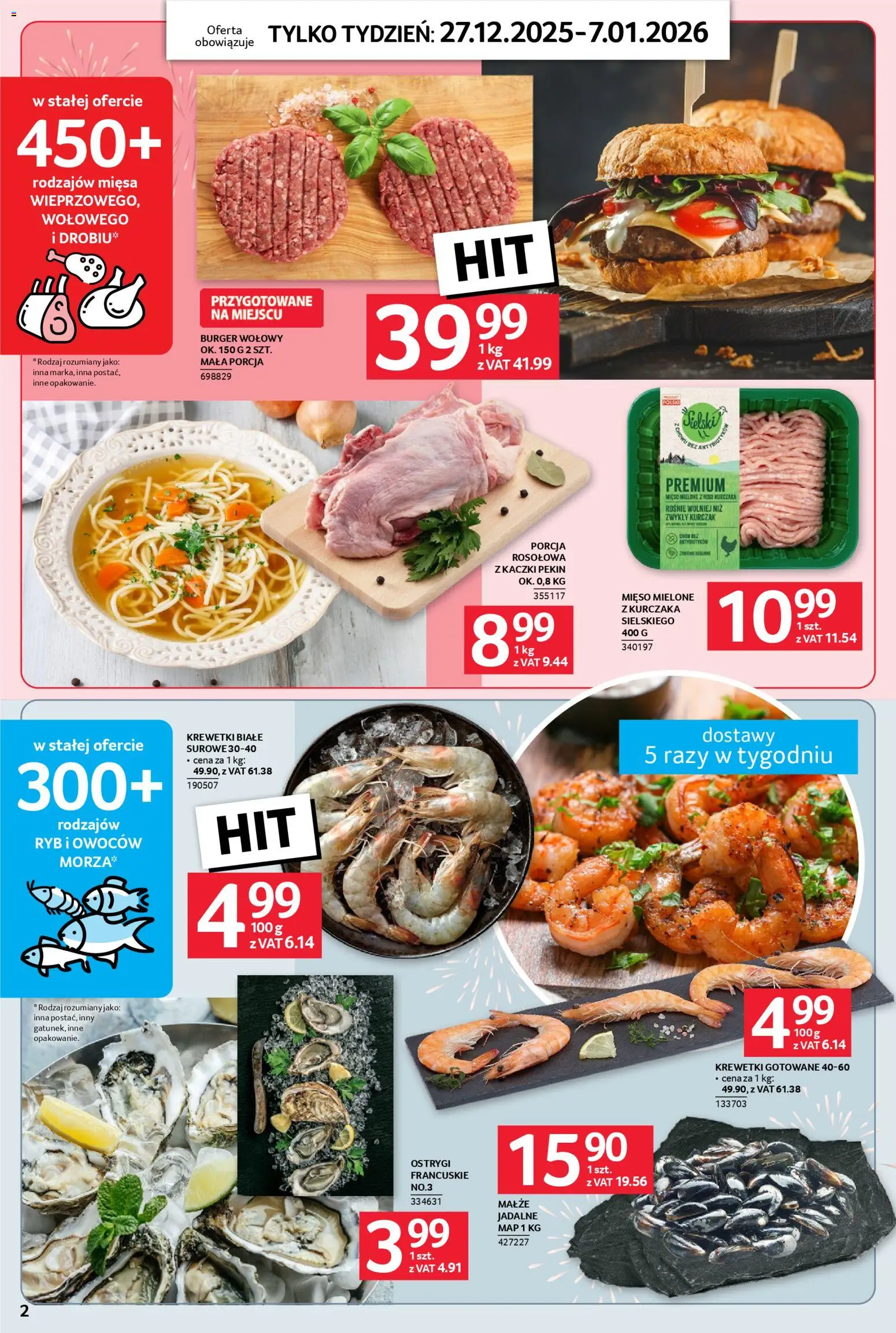 Selgros cash&carry Gazetka - Jeszcze więcej super promocji od 27.12.2025 | Strona: 2 | Produkty: Mięso, Ostrygi, Krewetki białe, Krewetki gotowane
