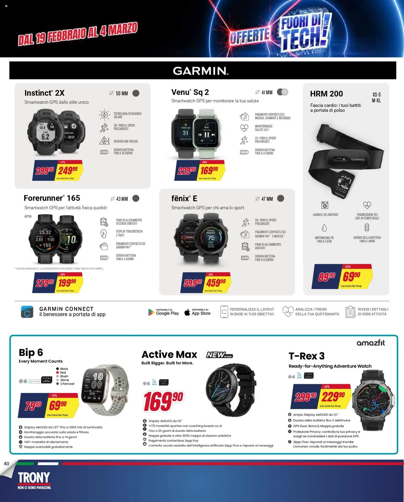 Volantino Trony del 19.02.2026 | Pagina: 40 | Prodotti: Lavatrice, Fan, Smartwatch, Blush