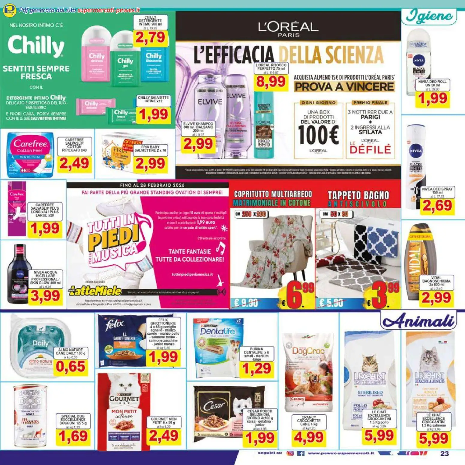 Volantino Pewex del 13.02.2026 | Pagina: 23 | Prodotti: Bagnoschiuma, Detergente intimo, Crocchette, Bagno