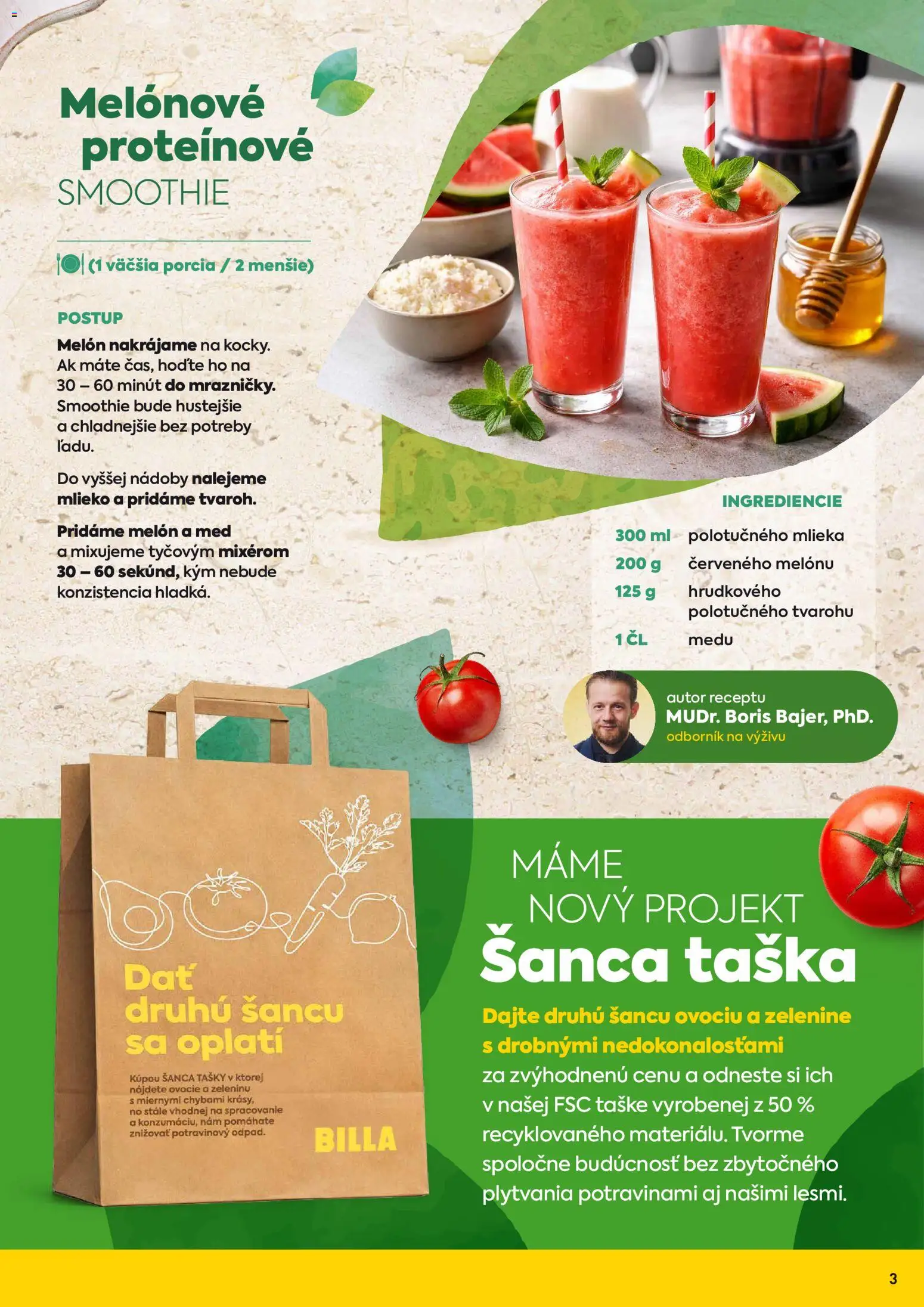 Nové Billa akcie – leták je platný od 07.04.2026 | Strana: 3 | Produkty: Mlieko, Melón, Med, Ovocie