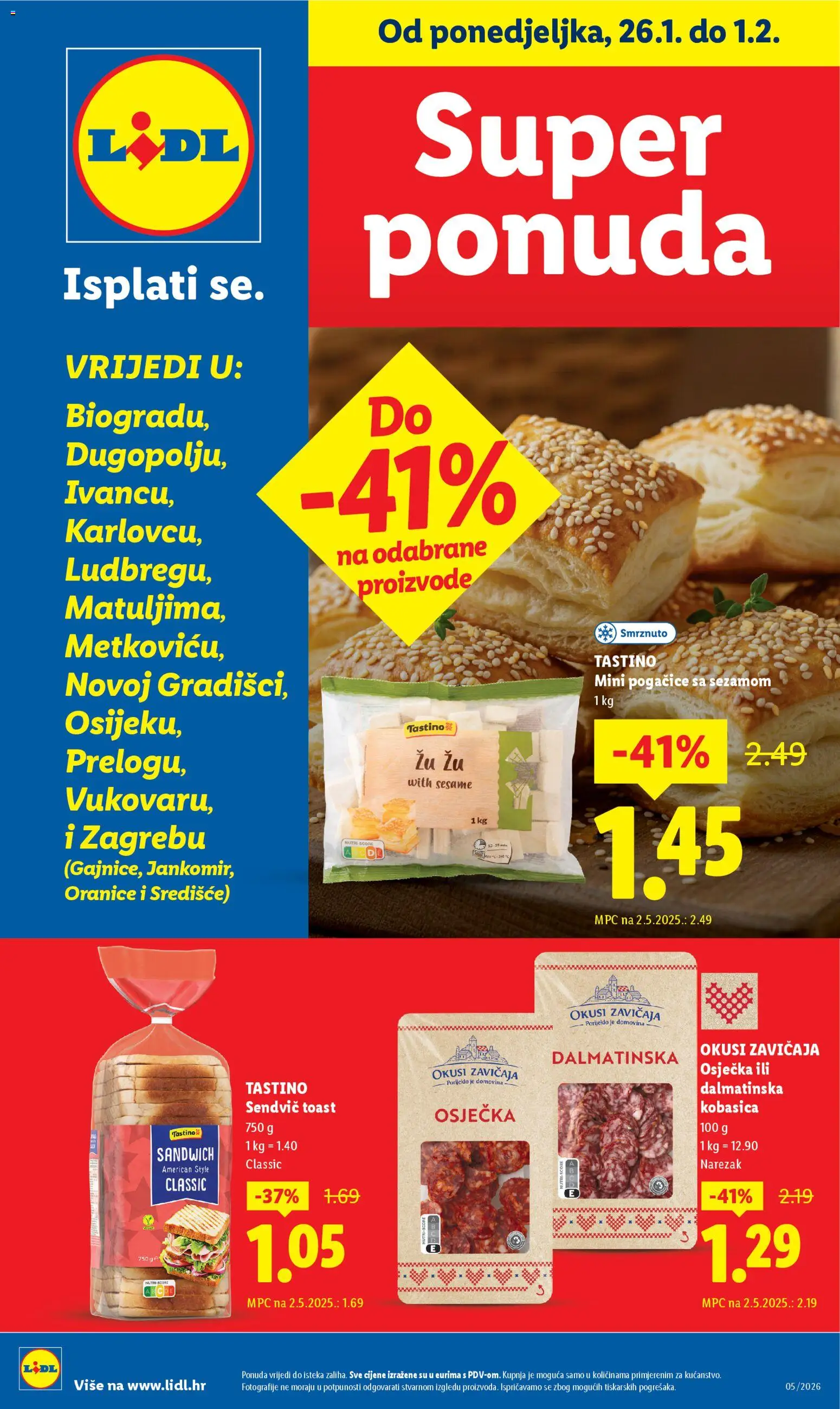 Lidl katalog | vrijedi od 26.01.2026 | Stranica: 1 | Proizvodi: Pogačice, Toast, Narezak, Kobasica