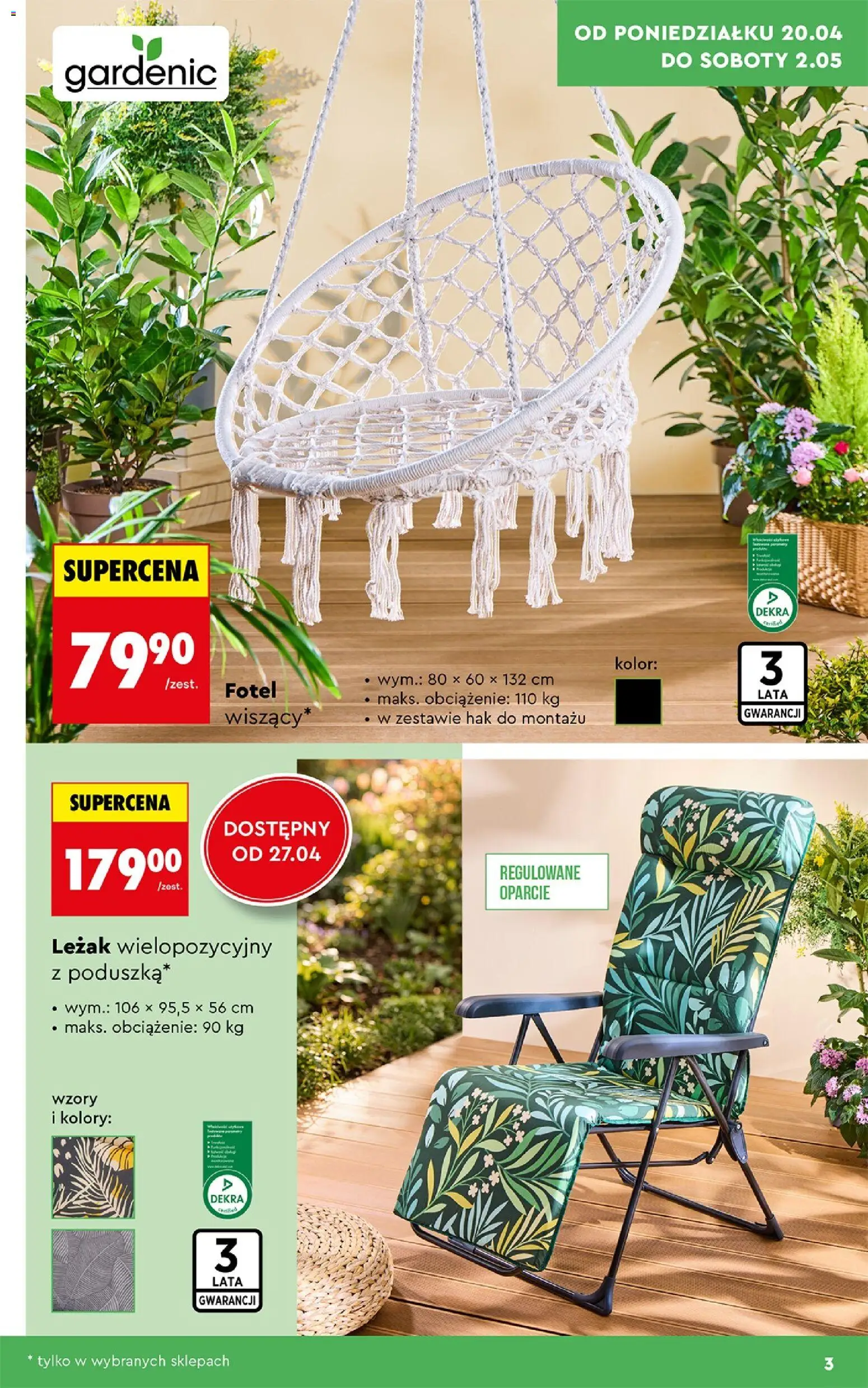 Biedronka gazetka - Ogród od 20.04.2026 | Strona: 3 | Produkty: Fotel, Leżak