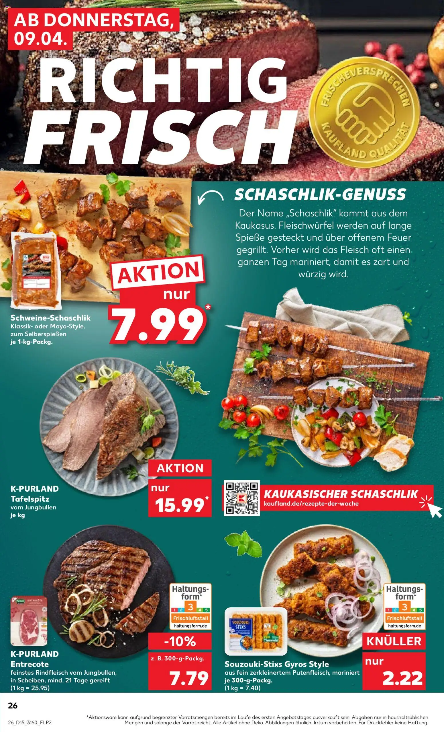 Kaufland Prospekt Frankfurt (Oder)	 – gültig ab 09.04.2026 | Seite: 26 | Produkte: Tafelspitz, Spieße, Entrecote, Rindfleisch