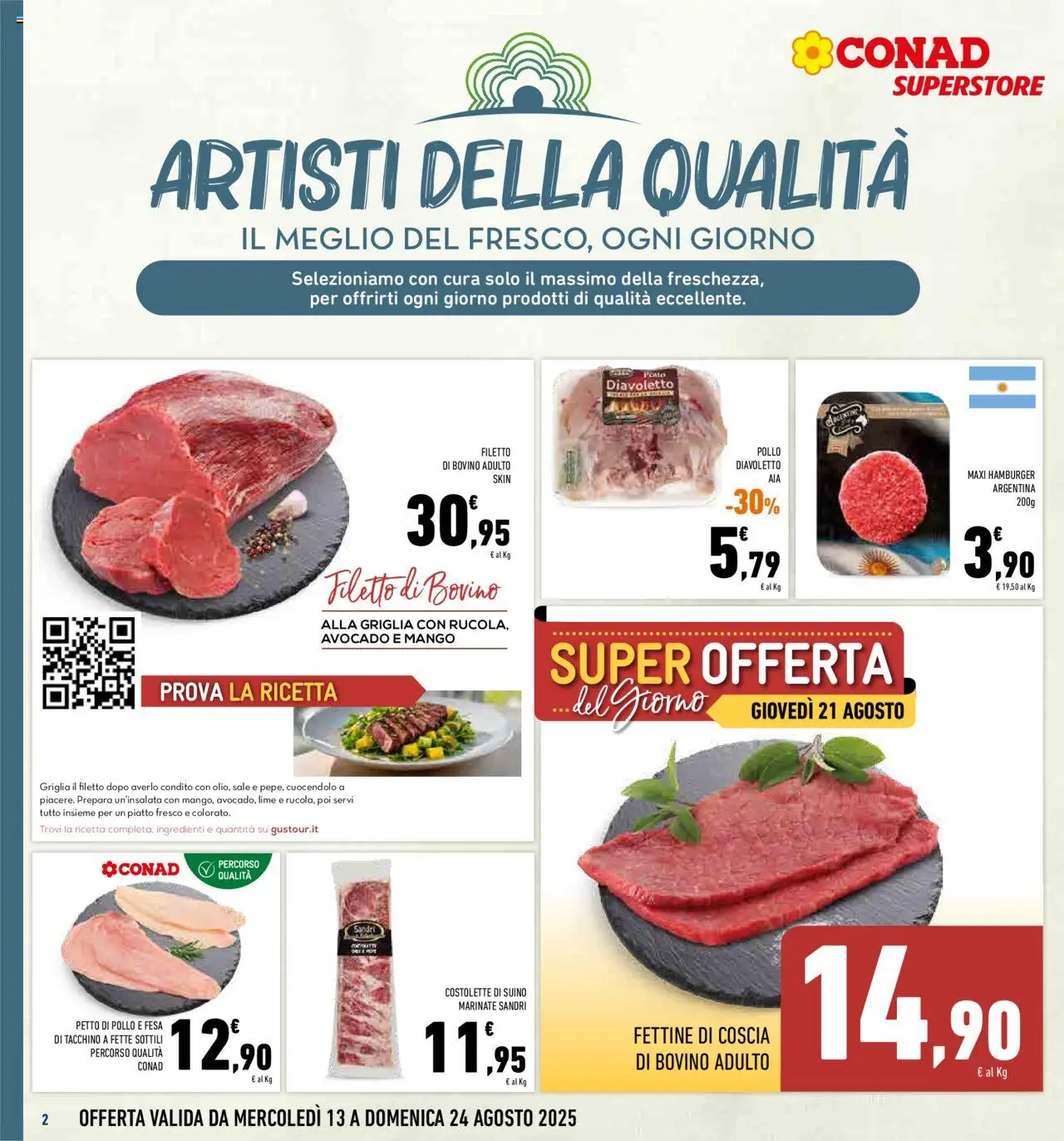 Volantino Conad del 13.08.2025 | Pagina: 2 | Prodotti: Avocado, Sale, Tacchino, Mango