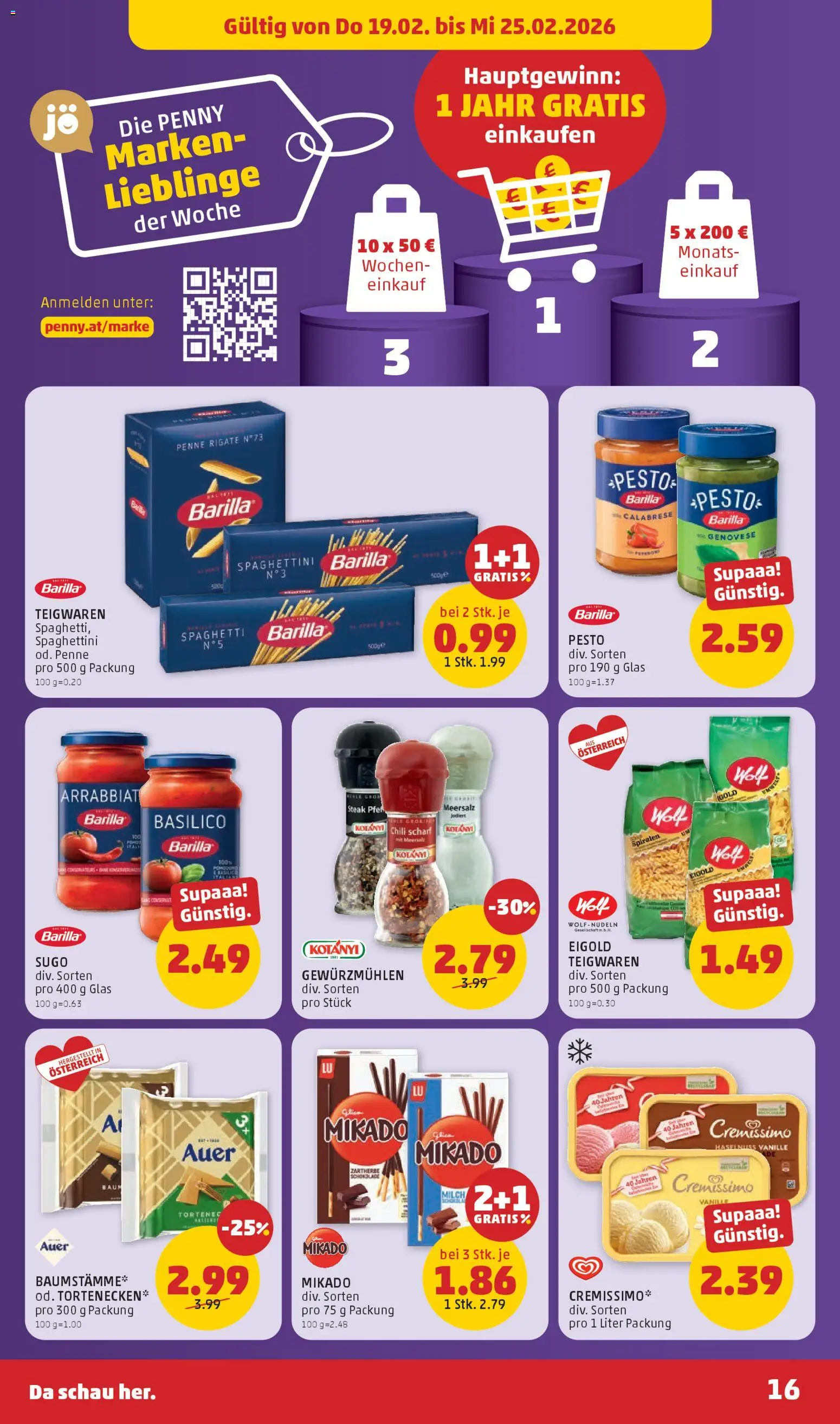 Penny Markt Flugblatt gültig ab 19.02.2026 | Seite: 16 | Produkte: Chili, Milch, Hajdina liszt, Nudeln