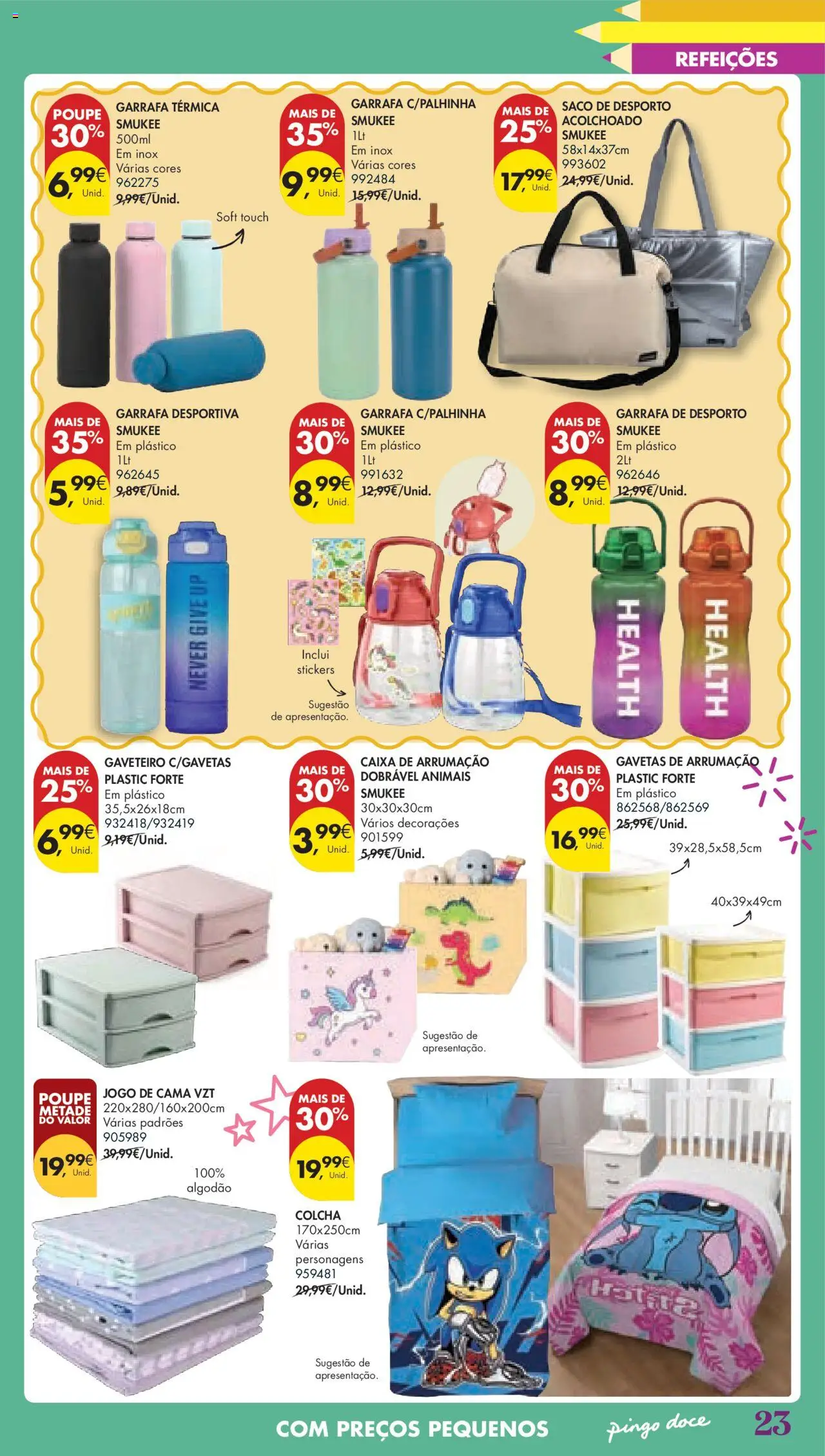 Pingo Doce Regresso às Aulas Hipers │ válido de 05.08.2025 | Página: 23 | Produtos: Algodão, Jogo de cama, Cama, Caixa