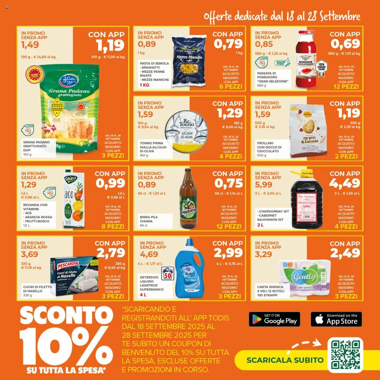 Volantino Todis del 18.09.2025 | Pagina: 3 | Prodotti: Cioccolato, Lavatrice, Tonno, Grana Padano