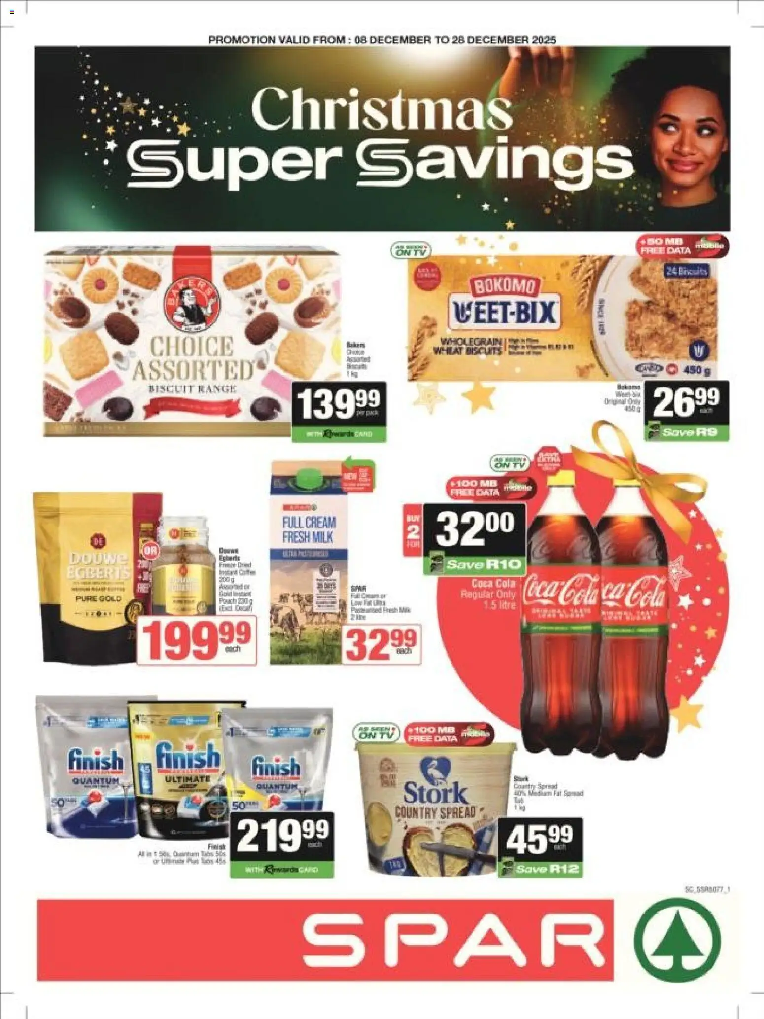 New Superspar catalogue – valid from 08.12.2025 | Page: 1 | Products: Data, Milk, Biscuits, Cream
