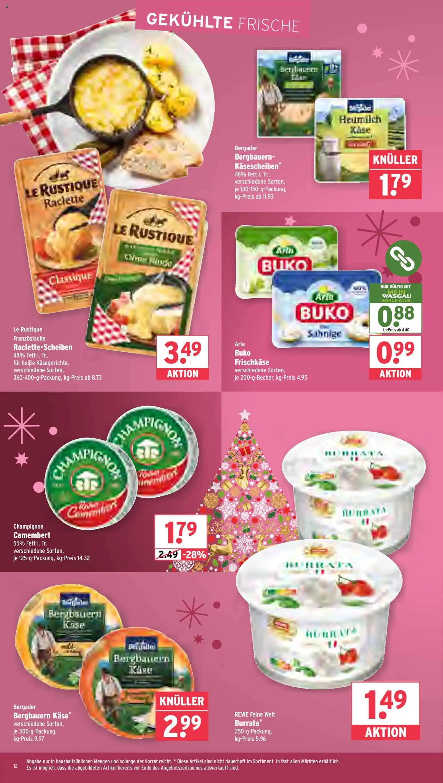 Wasgau Prospekt 	 – gültig ab 22.12.2025 | Seite: 12 | Produkte: Burrata, Raclette, Frischkase
