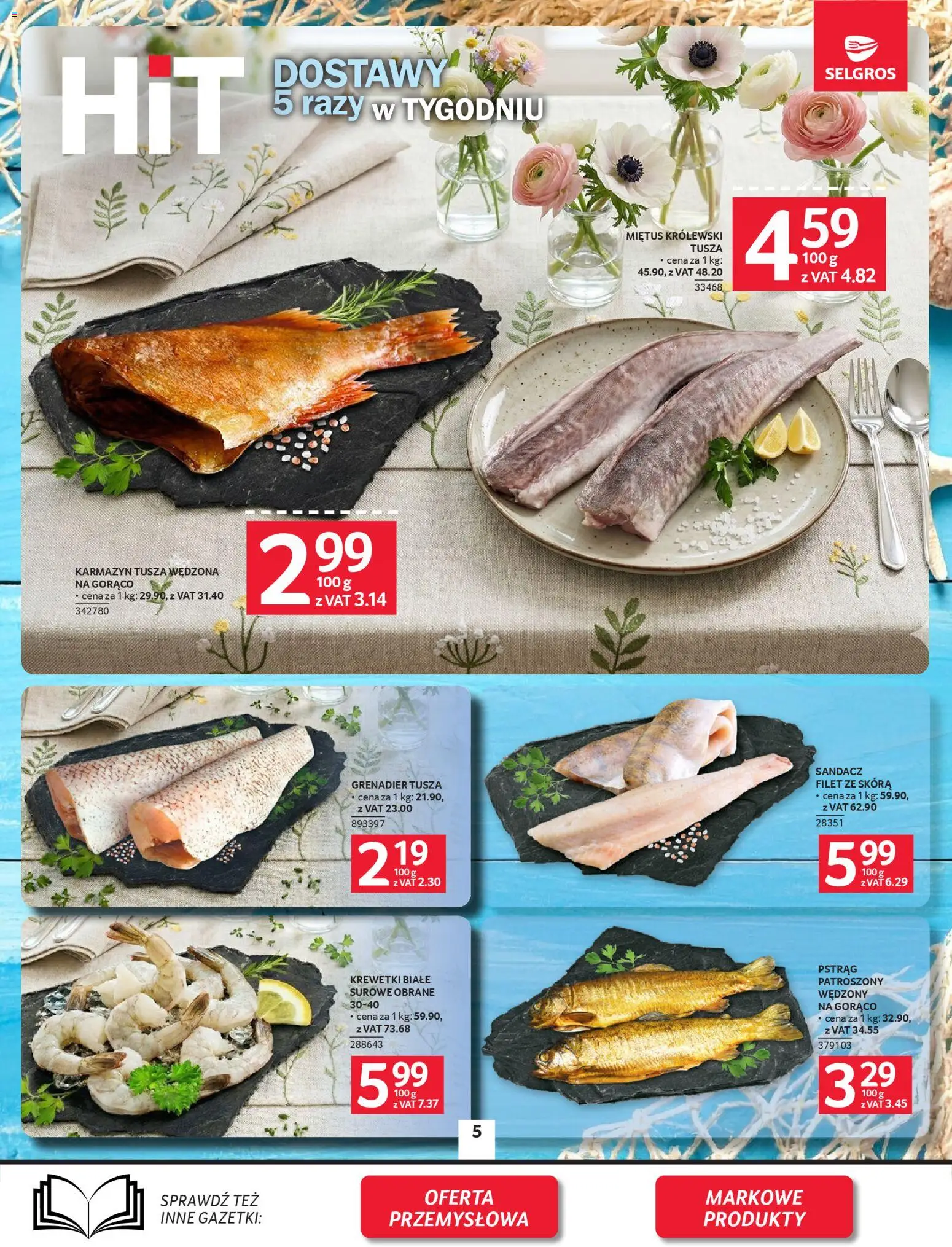 Selgros cash&carry gazetka od 09.04.2026 | Strona: 5 | Produkty: Krewetki, Sandacz, Pstrąg, Krewetki białe