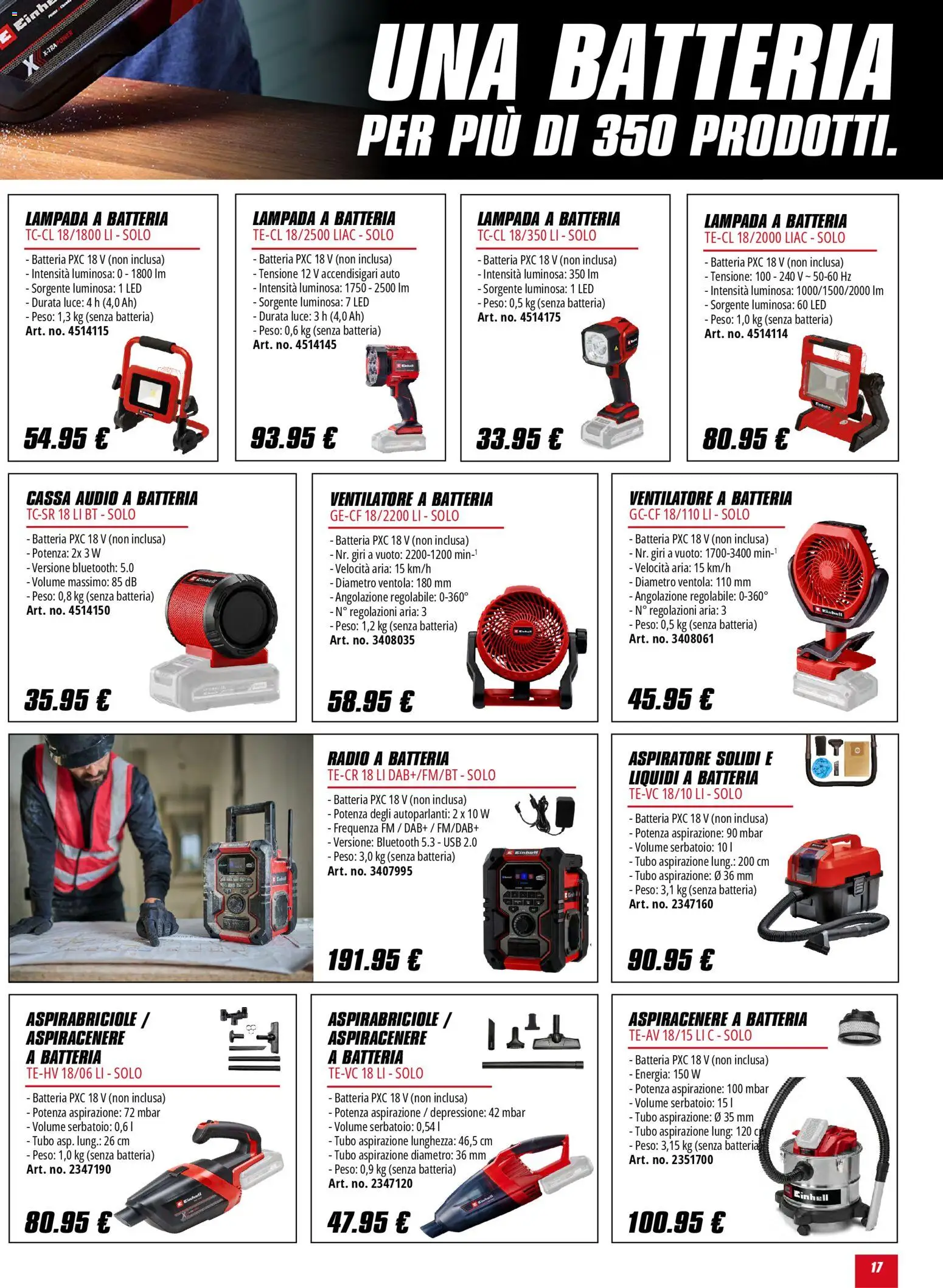 Volantino Einhell del 02.02.2026 | Pagina: 17 | Prodotti: Aspiracenere, Audio, USB, Lampada