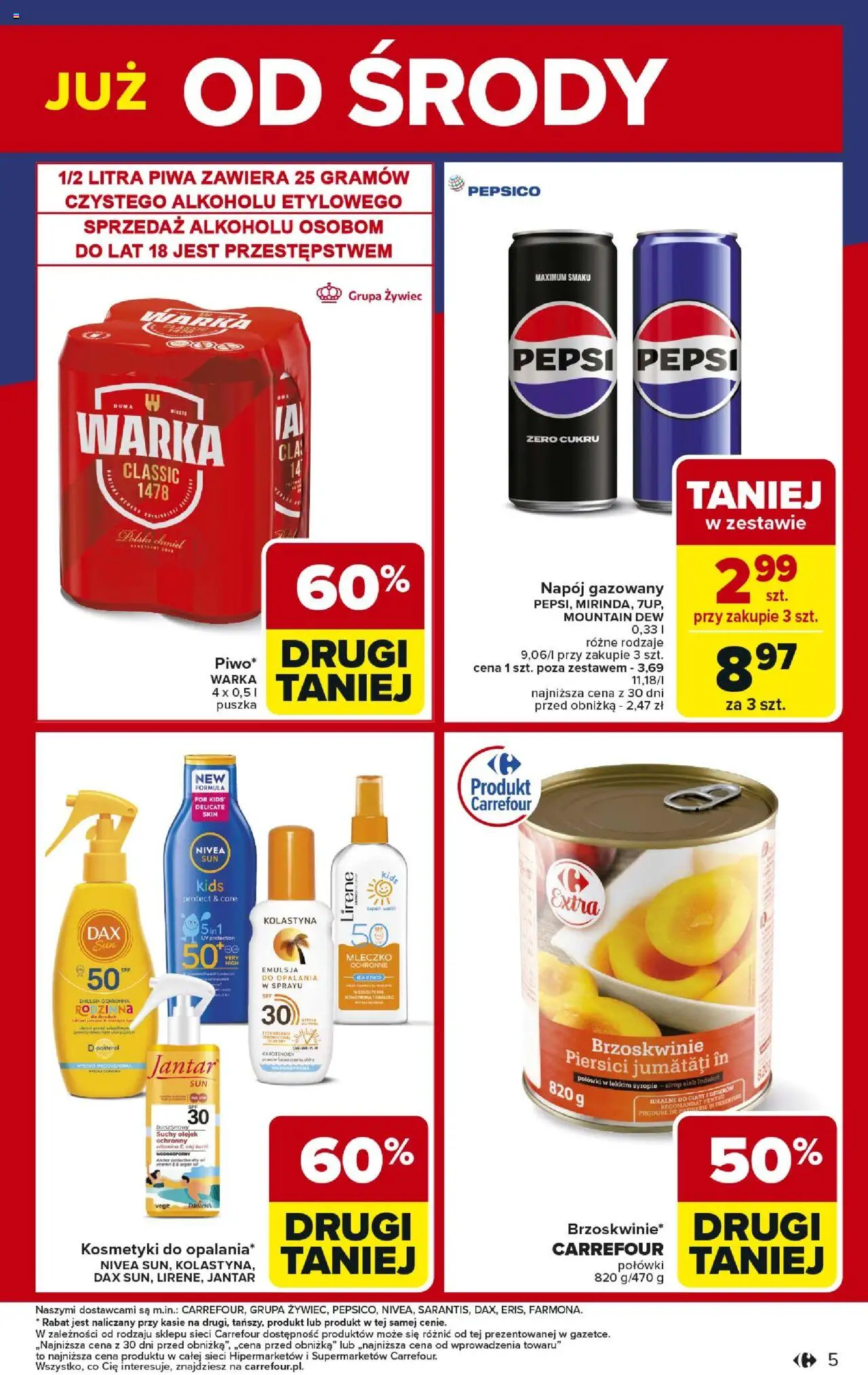 Carrefour Gazetka - Weekend promek już od środy od 18.06.2025 | Strona: 5 | Produkty: Pepsi, Warka, Zapach, Brzoskwinie