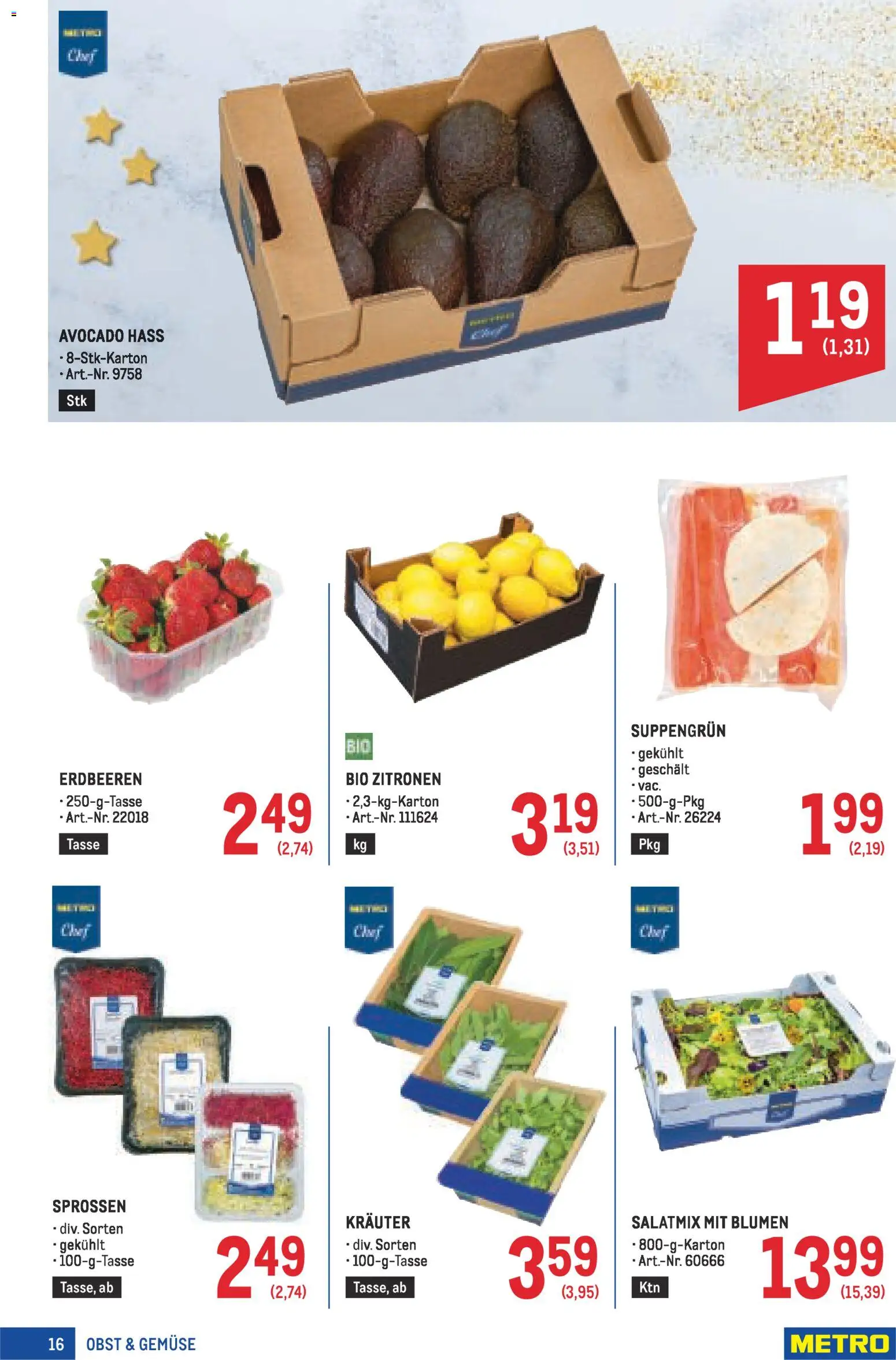 Metro angebote Profi gültig ab 11.12.2025 | Seite: 16 | Produkte: Erdbeeren, Avocado, Gemüse, Obst
