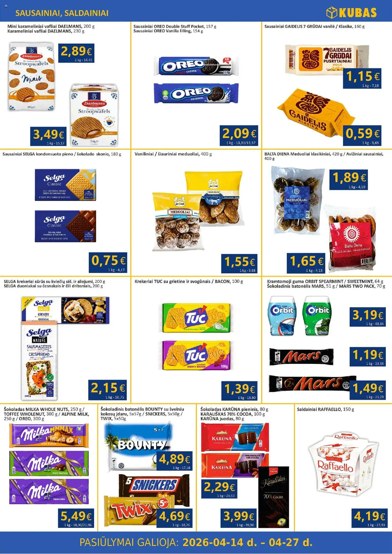 Kubas akcijos nuo 14.04.2026 | Puslapis: 7 | Prekių: Šokoladas, Grietinė, Vafliai, Saldainiai