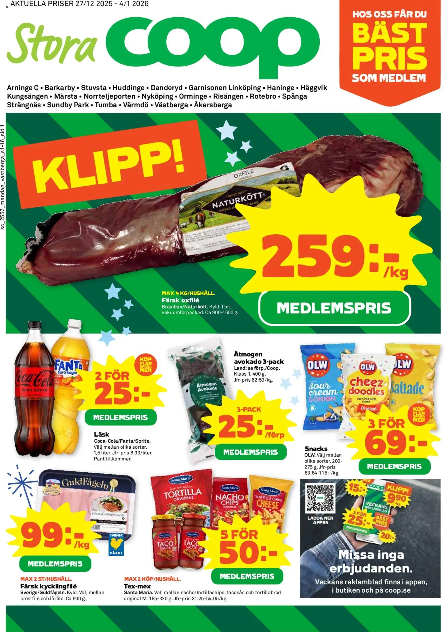 Jem & Fix reklamblad aktuell från 29.12.2025 | Sida: 1 | Produkter: Tortilla, Tacosås, Kycklingfile, Fanta