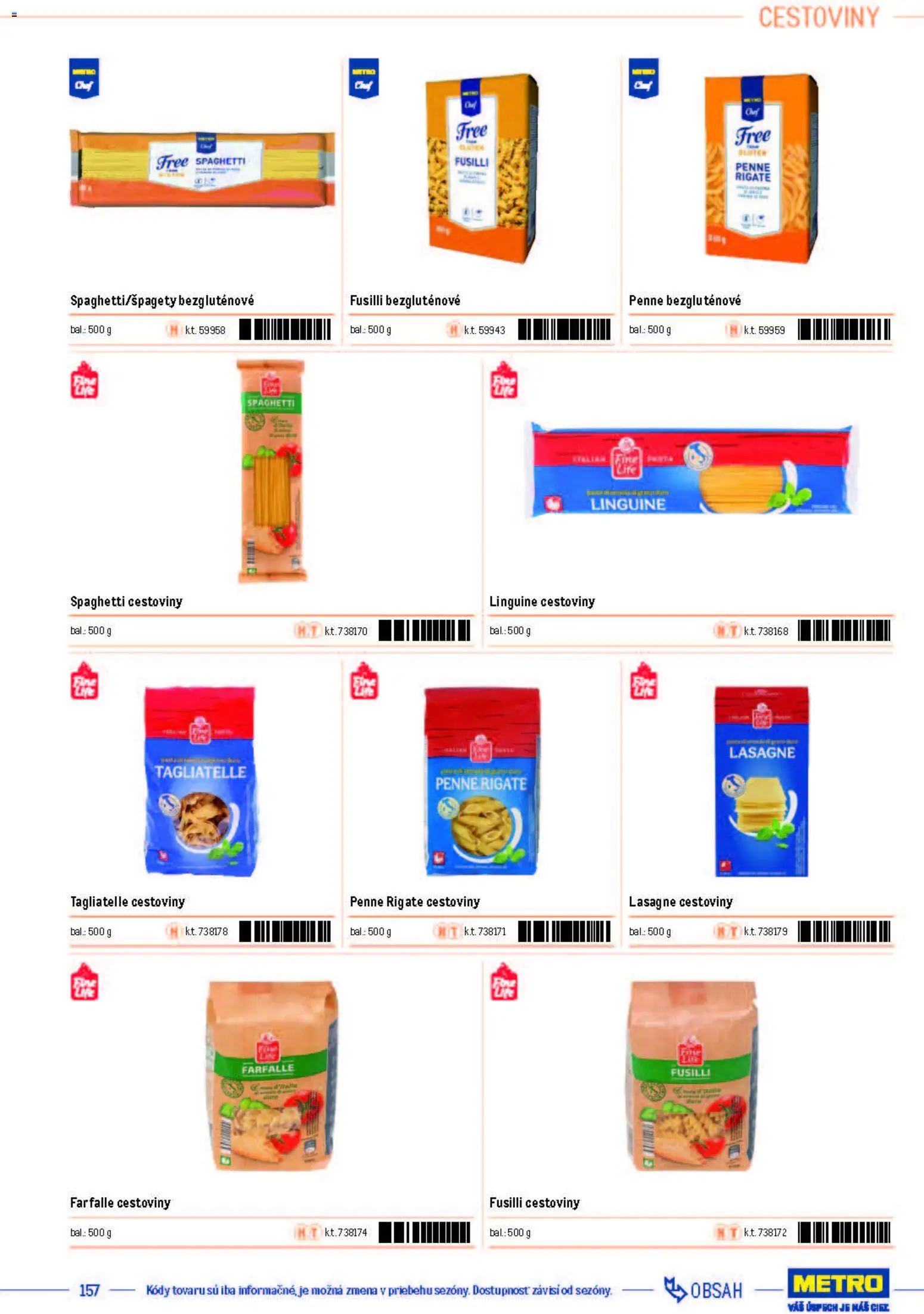 Nové Metro akcie – leták je platný od 05.12.2025 | Strana: 157 | Produkty: Penne, Fusilli, Cestoviny, Lasagne