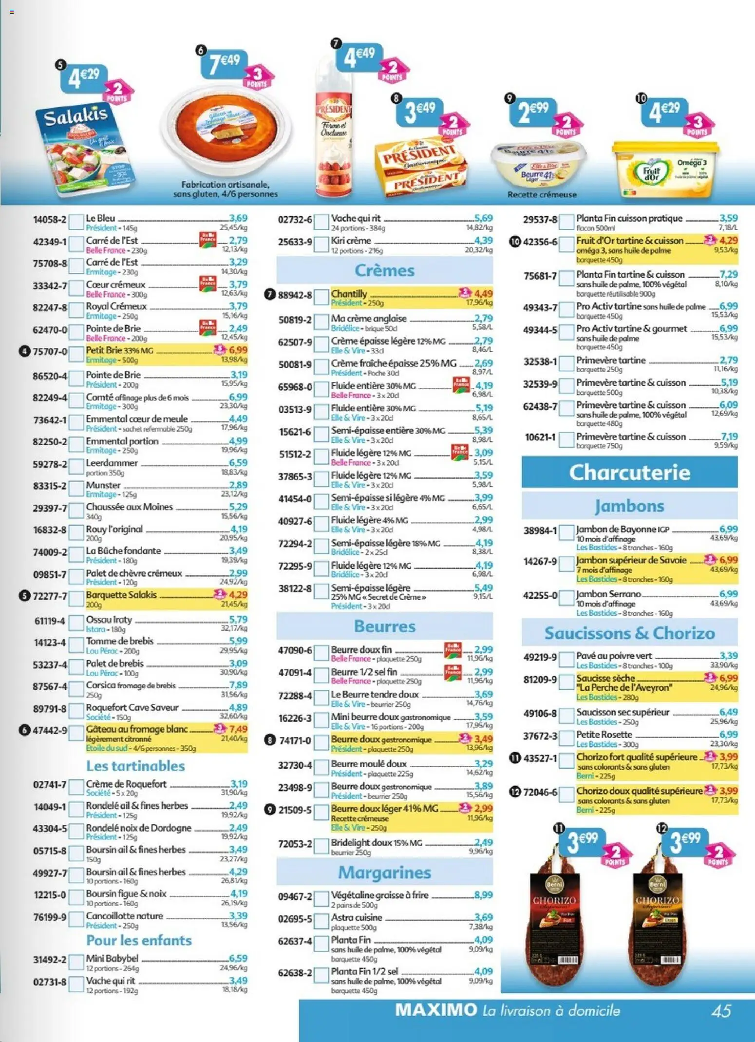 {H1} | Page: 45 | Produits: Crème anglaise, Mini Babybel, Beurre, Jambon