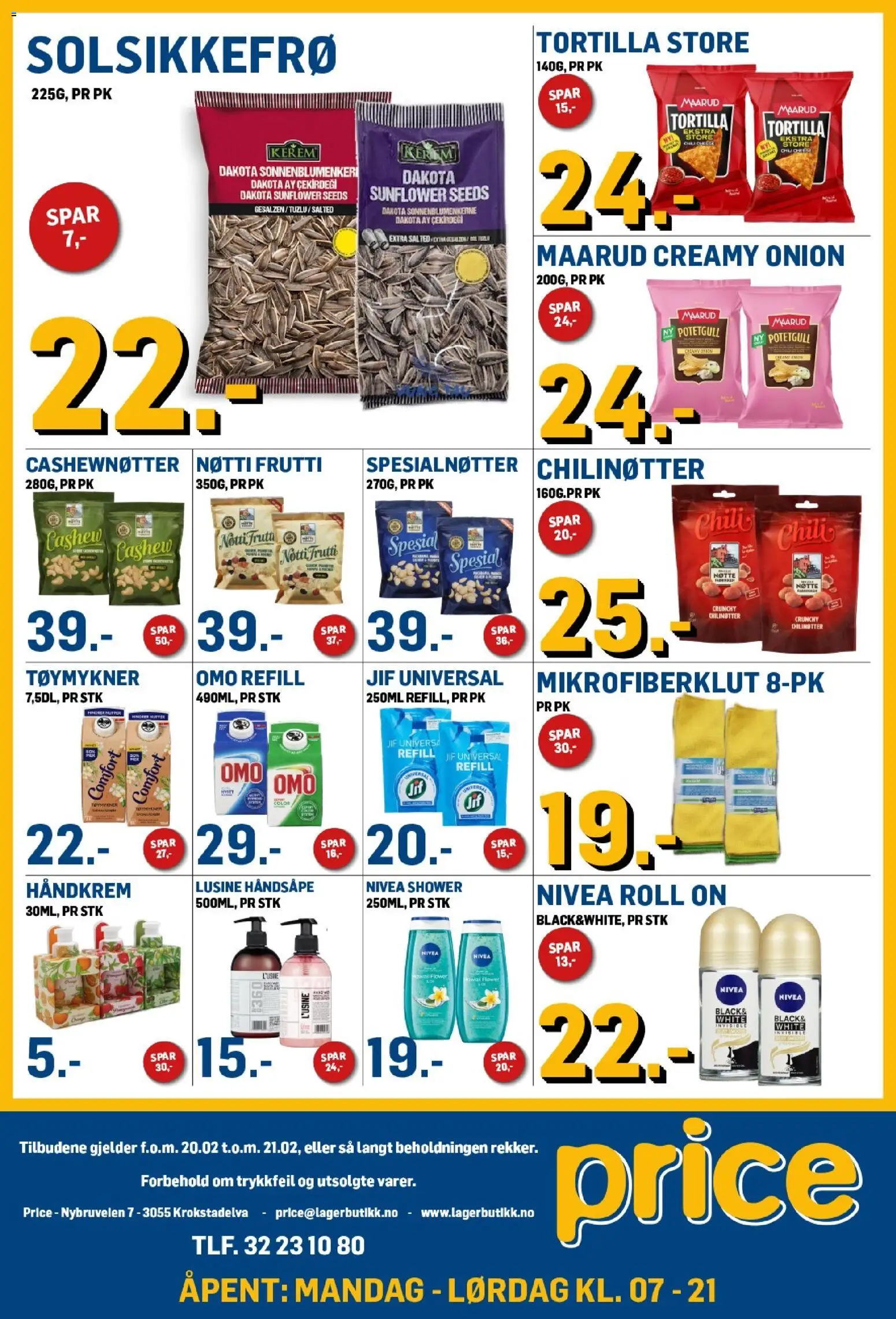 {H1} | Side: 3 | Produkter: Håndkrem, Tøymykner, Potetgull, Cashewnøtter