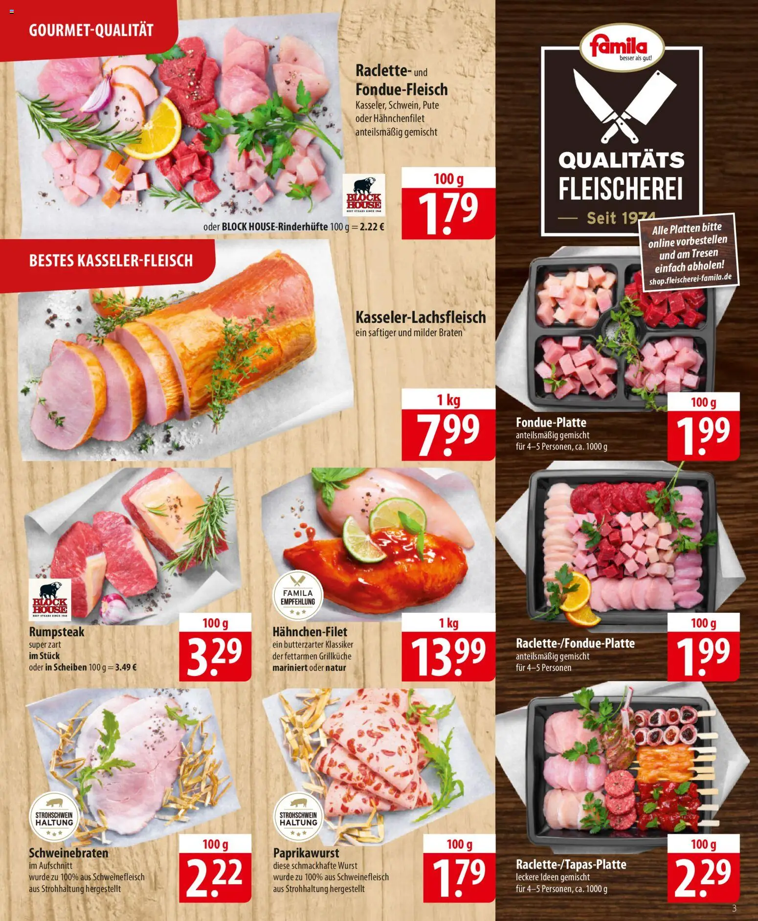 Famila Prospekt 	 – gültig ab 29.12.2025 | Seite: 3 | Produkte: Rumpsteak, Wurst, Schweinefleisch, Raclette