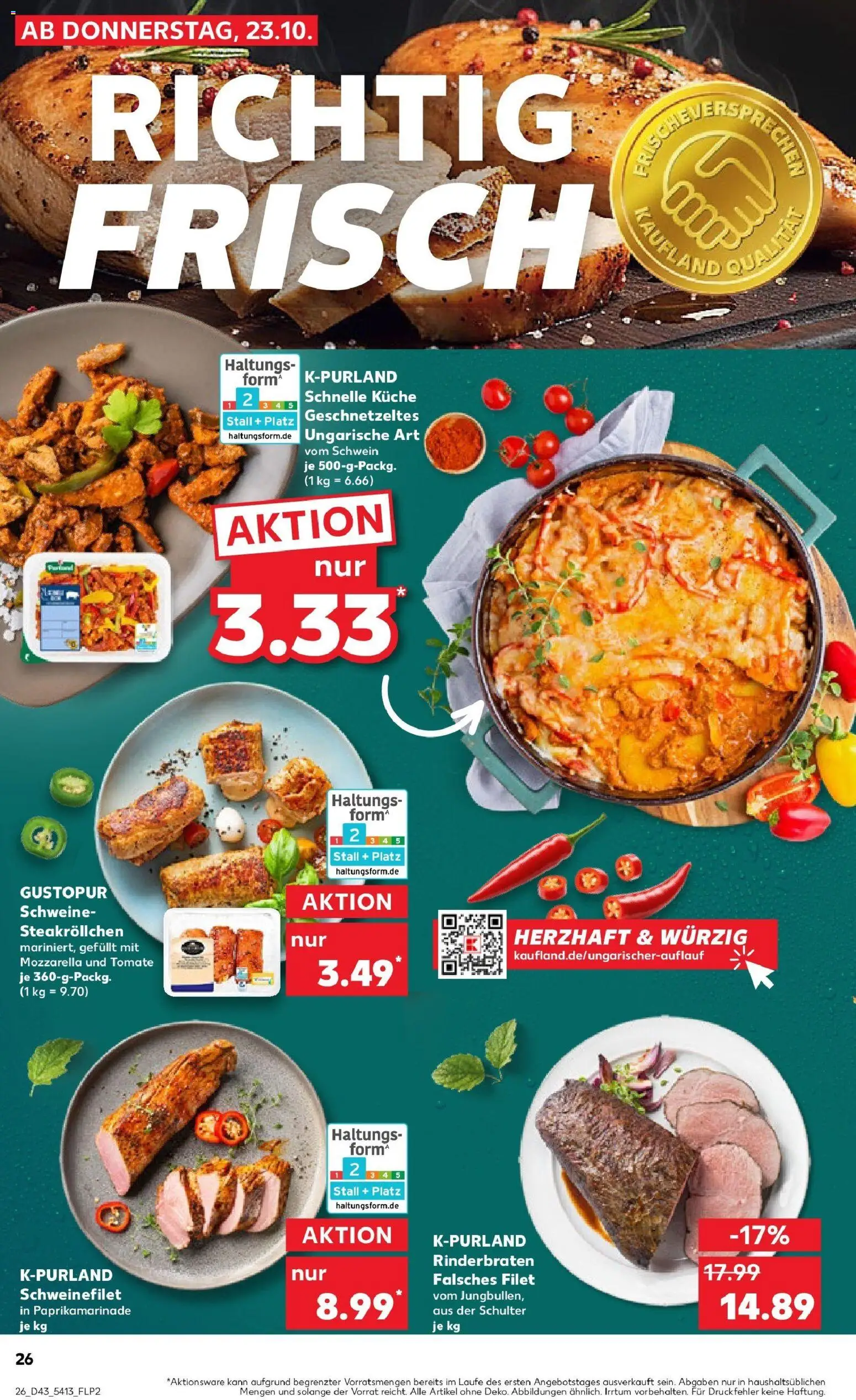 Kaufland prospekt Bergkamen	 – gültig ab 27.10.2025 | Seite: 26 | Produkte: Rinderbraten, Mozzarella, Küche, Schweinefilet