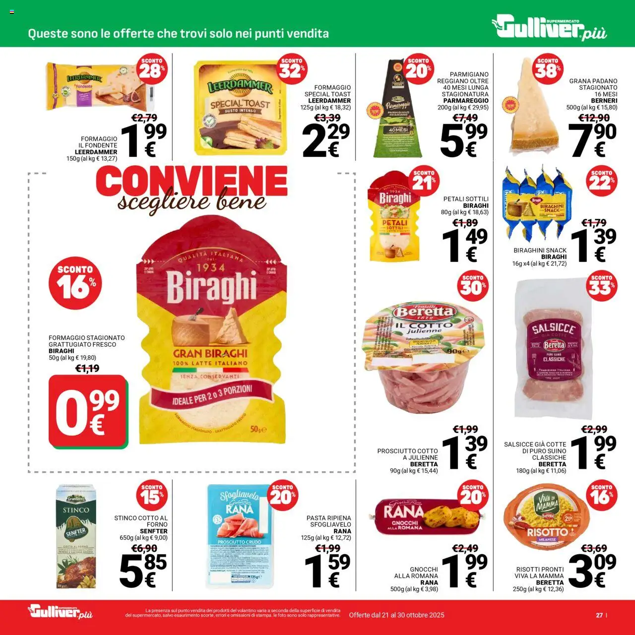 Volantino Gulliver del 21.10.2025 | Pagina: 27 | Prodotti: Prosciutto Cotto, Prosciutto, Pasta, Gnocchi